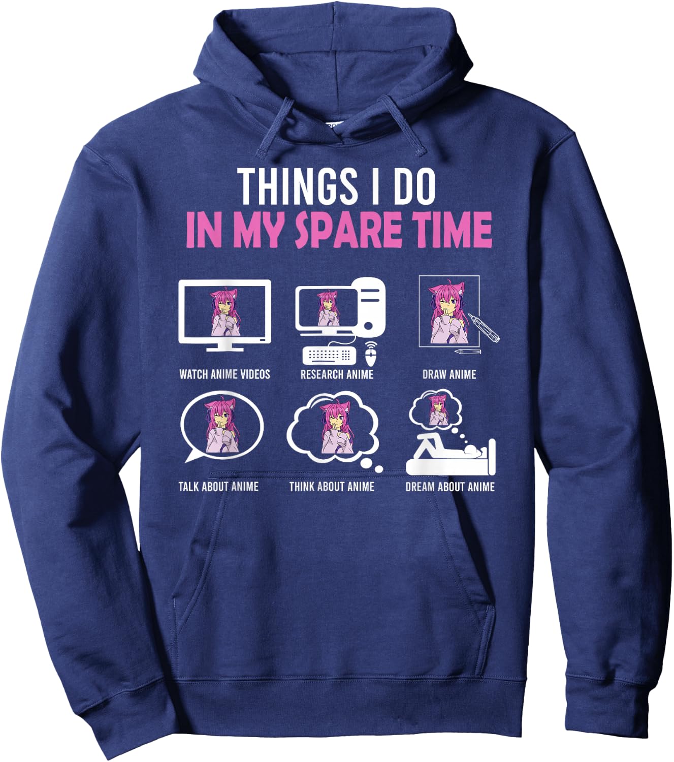Kawaii Manga Things I Do In My Spare Time Japanese Anime Hoodie - Hoodie | Navy