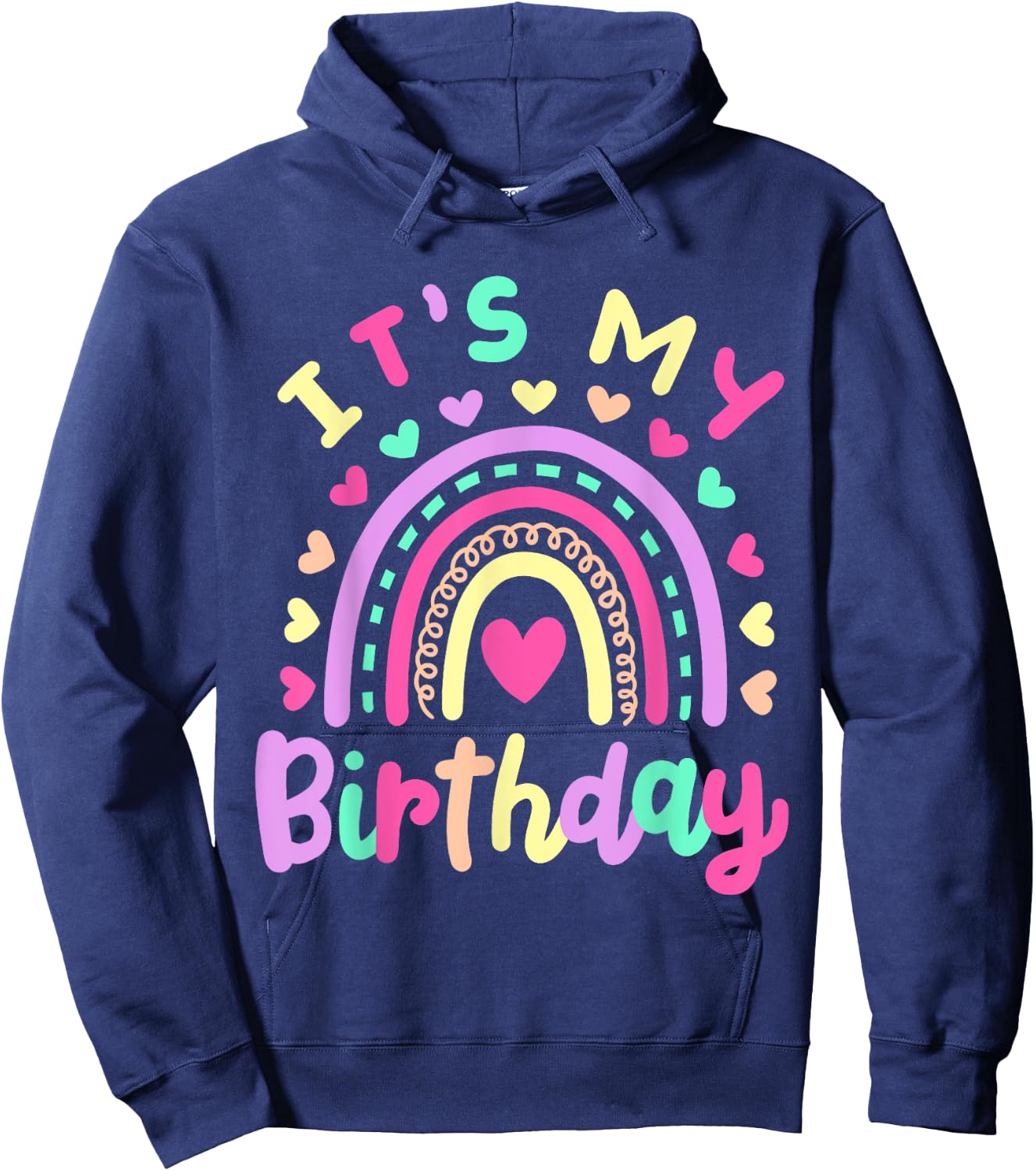It's My Birthday Rainbow Boho Hippie Retro Groovy Girls Kids Hoodie - Hoodie | Navy