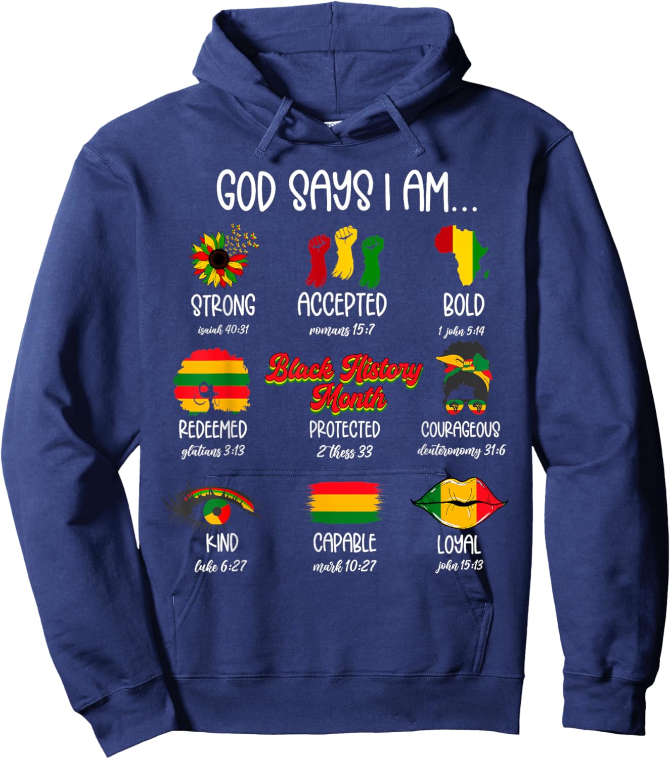 God Says I Am Black History Month Christian Faith African Hoodie - Hoodie | Navy
