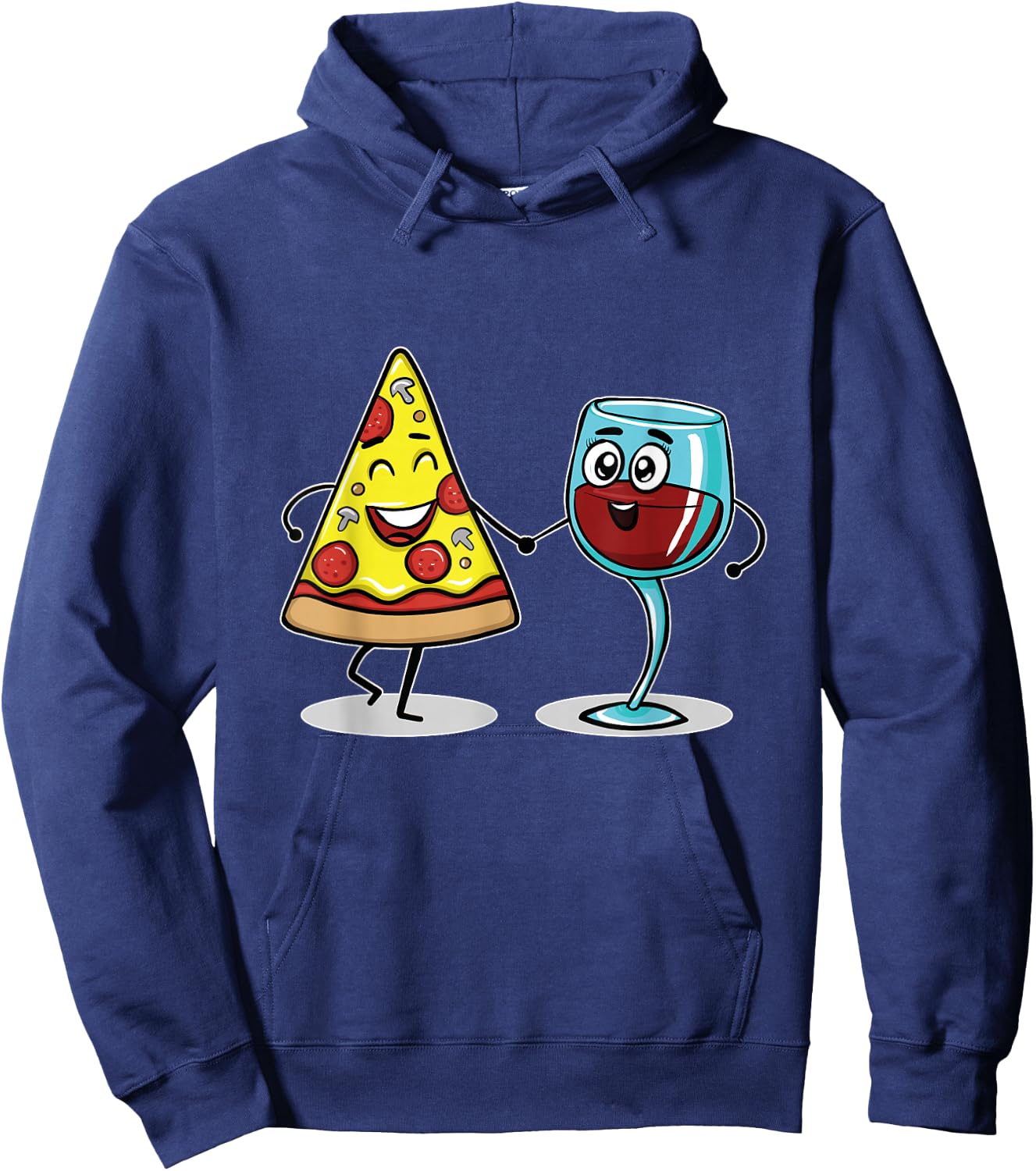 Kawaii Style Pizza and Wine Best Friends Lover Gift Hoodie - Hoodie | Navy