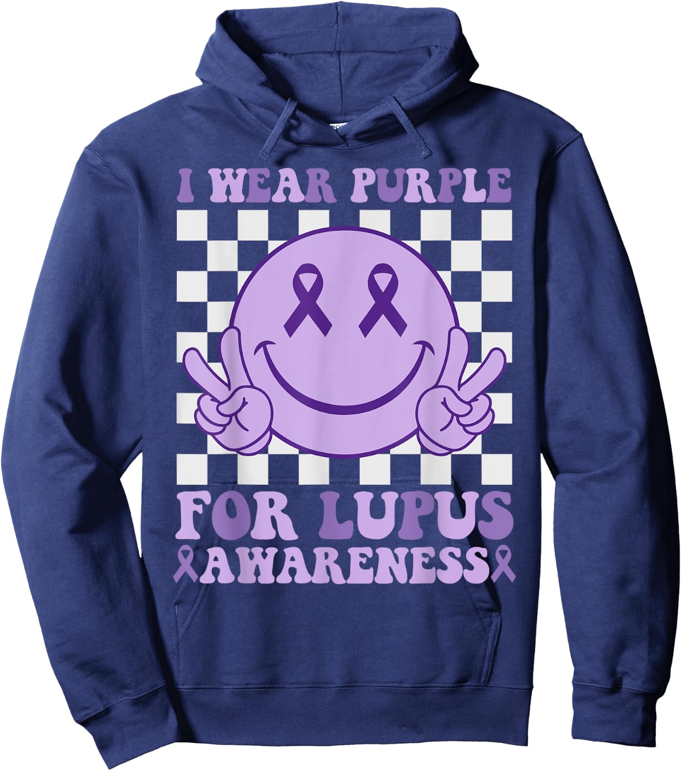 I Wear Purple For Lupus Awareness Happy Face & Ribbon Kids Hoodie - Hoodie | Navy