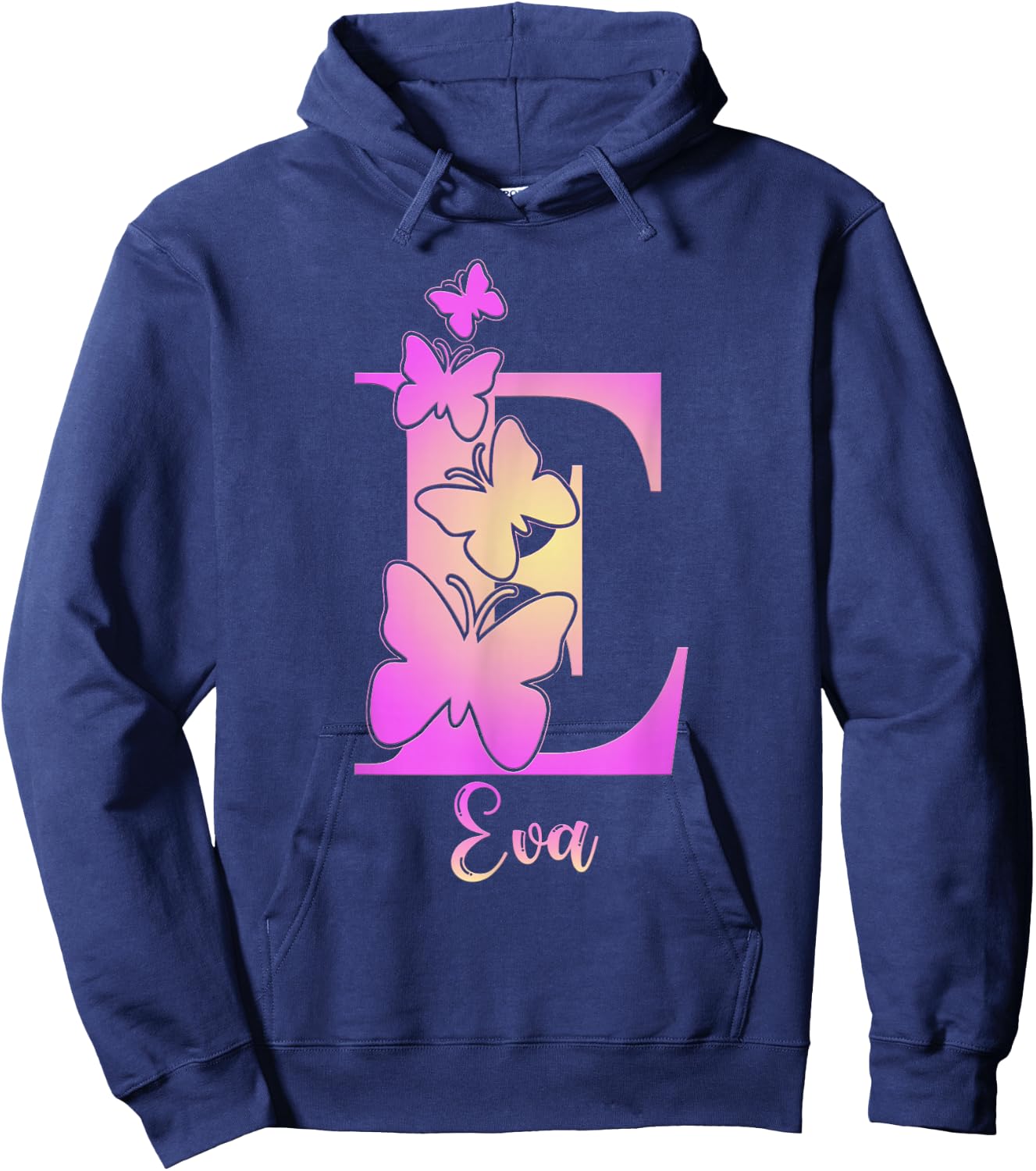 Eva, cute personalized butterfly custom kids girls name Hoodie - Hoodie | Navy