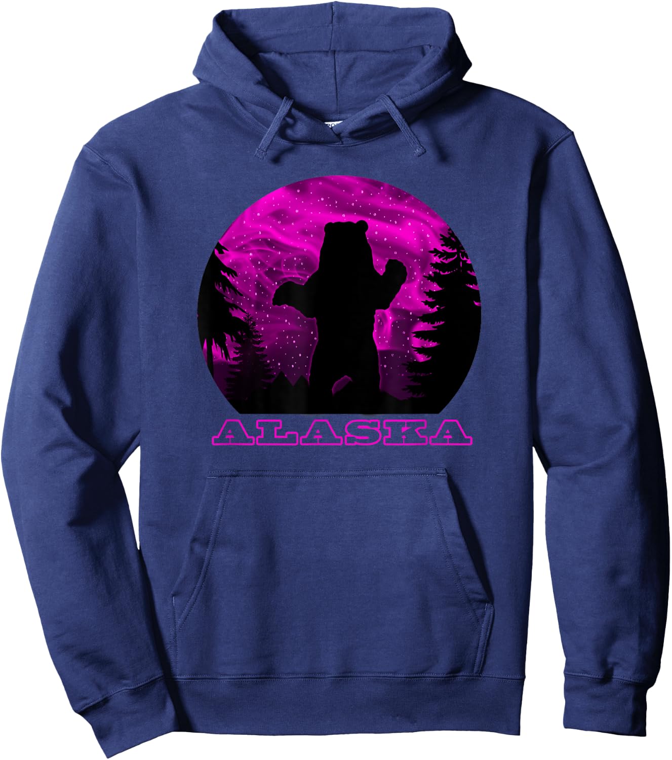 Alaska Grizzly Bear with Pink Northern Lights in Background Hoodie - Hoodie | Navy