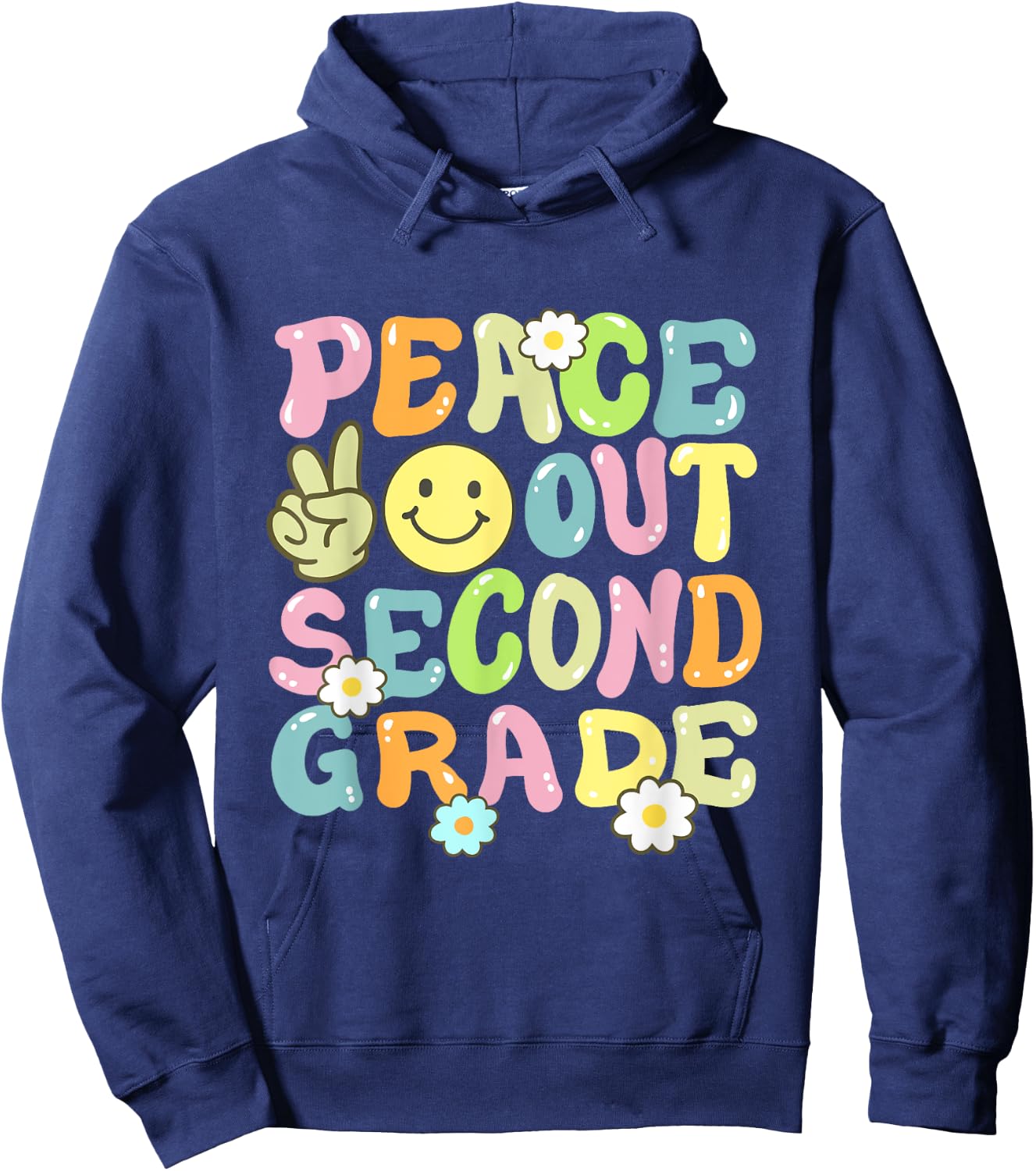 Groovy Peace Out Second Grade Kids 2nd Grade Last Day School Hoodie - Hoodie | Navy
