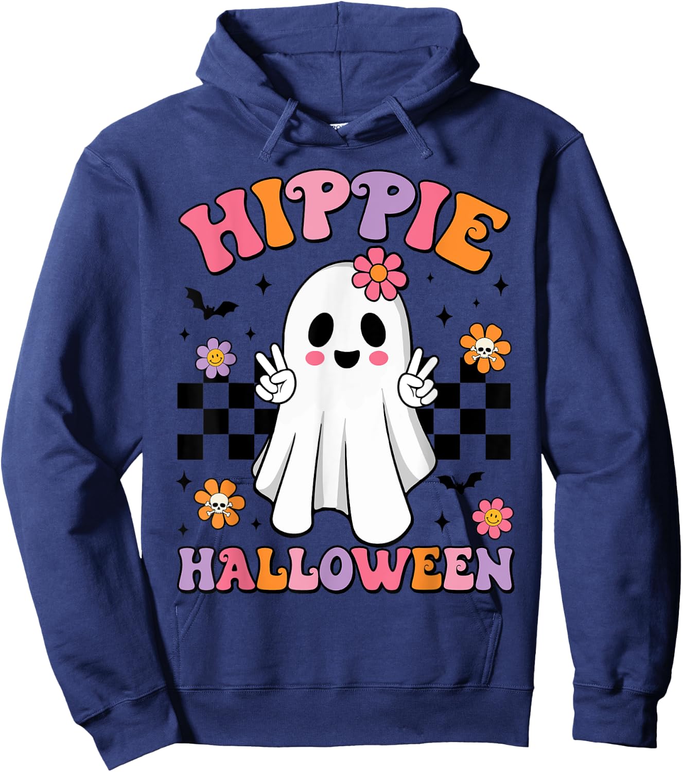 Groovy Boo Hippie Halloween Peace Ghost Halloween Girl Women Hoodie - Hoodie | Navy