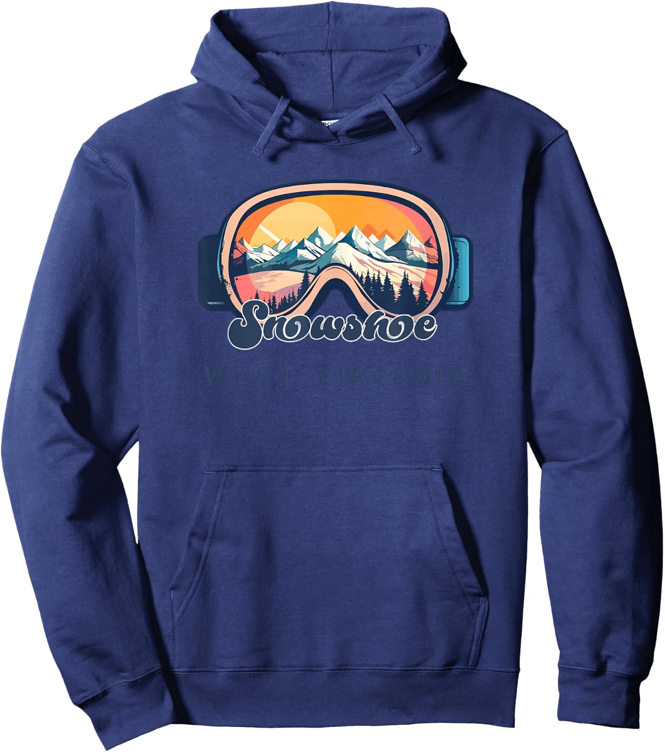 Snowshoe West Virginia Ski Goggle Snow Capped Mountain Art Hoodie - Hoodie | Navy