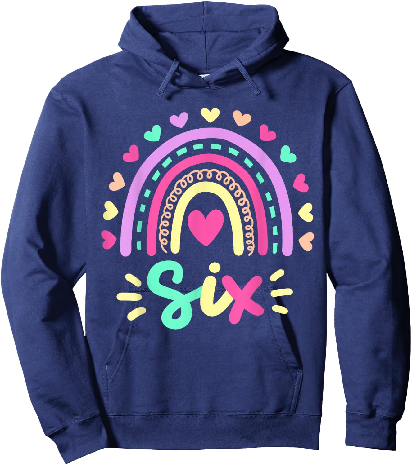 Six 6th Birthday Retro Rainbow Boho 6 Years Old Girls Kids Hoodie - Hoodie | Navy