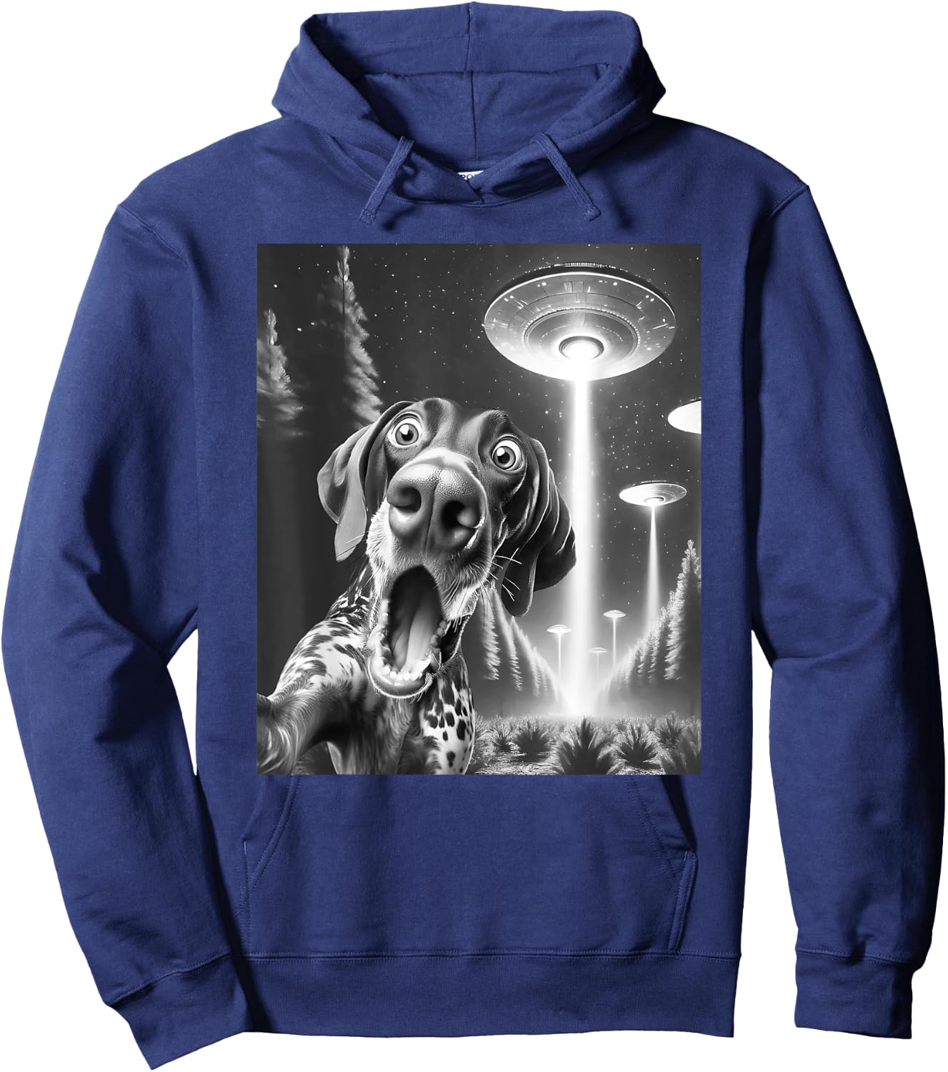 Funny German Shorthaired Pointer Alien UFO Taking a Selfie Hoodie - Hoodie | Navy