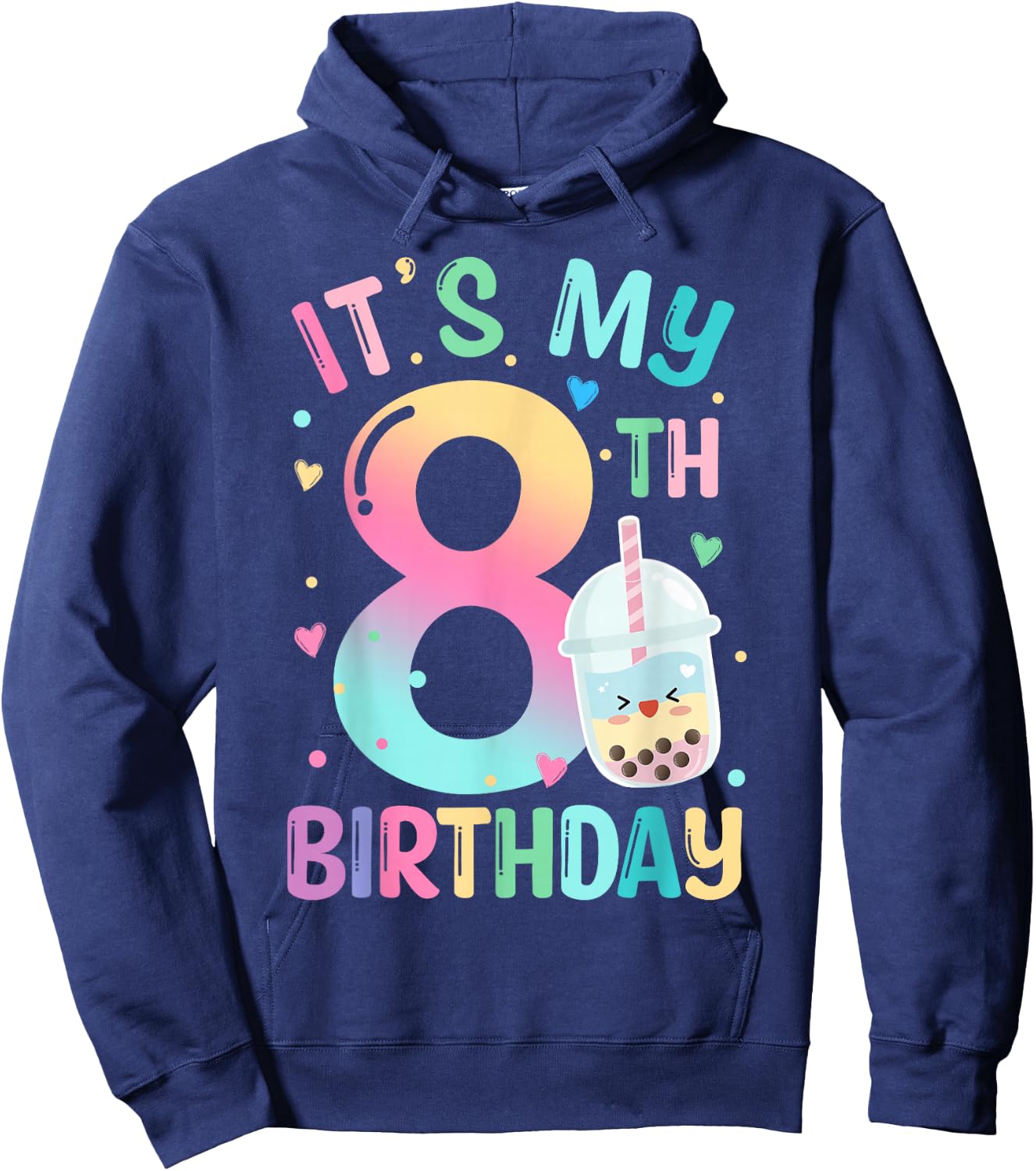 It's My 8th Birthday Bubble Boba Tea Party 8 Year Old Girl Hoodie - Hoodie | Navy
