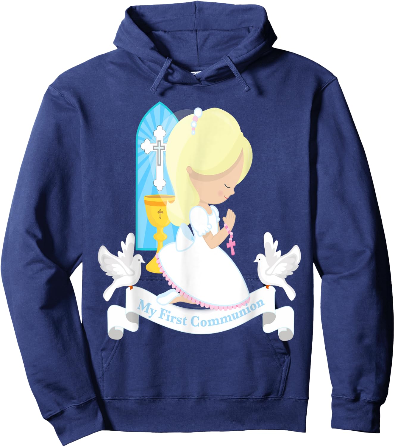 My First Communion Shirt Gift Cute Kids Daughter Girl Blonde Hoodie - Hoodie | Navy