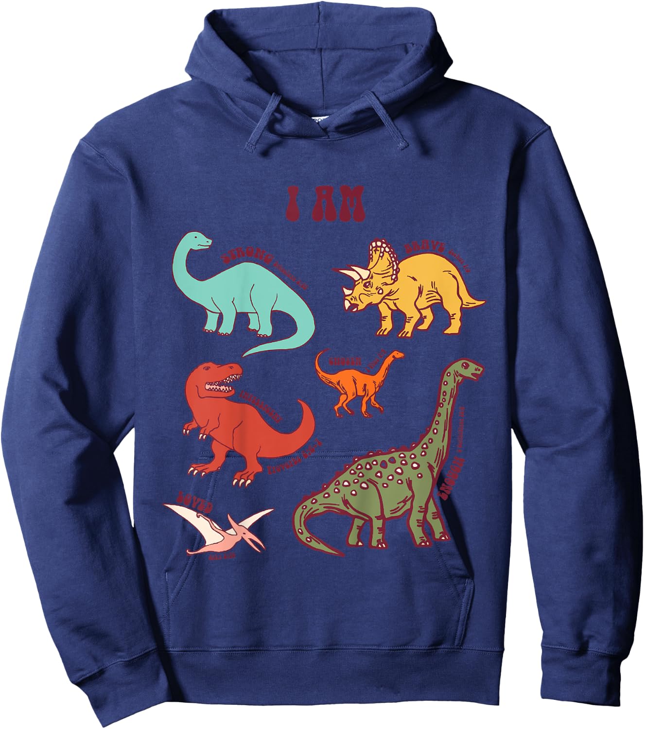 I’m Strong Brave Loved Dinosaur Affirmation Dino Christian Hoodie - Hoodie | Navy