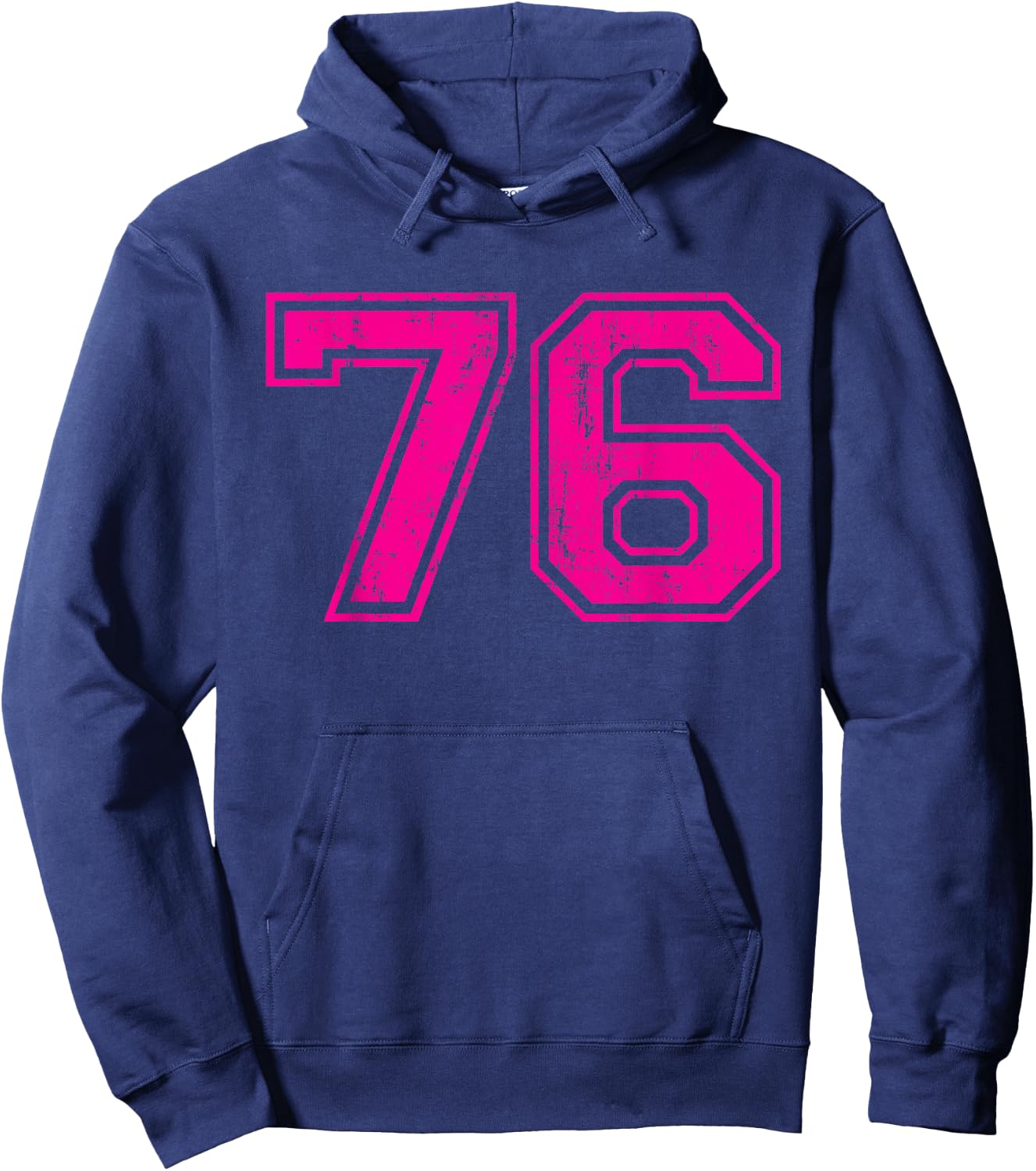 Number 76 Varsity Distressed Vintage Sport Team Player's Hoodie - Hoodie | Navy