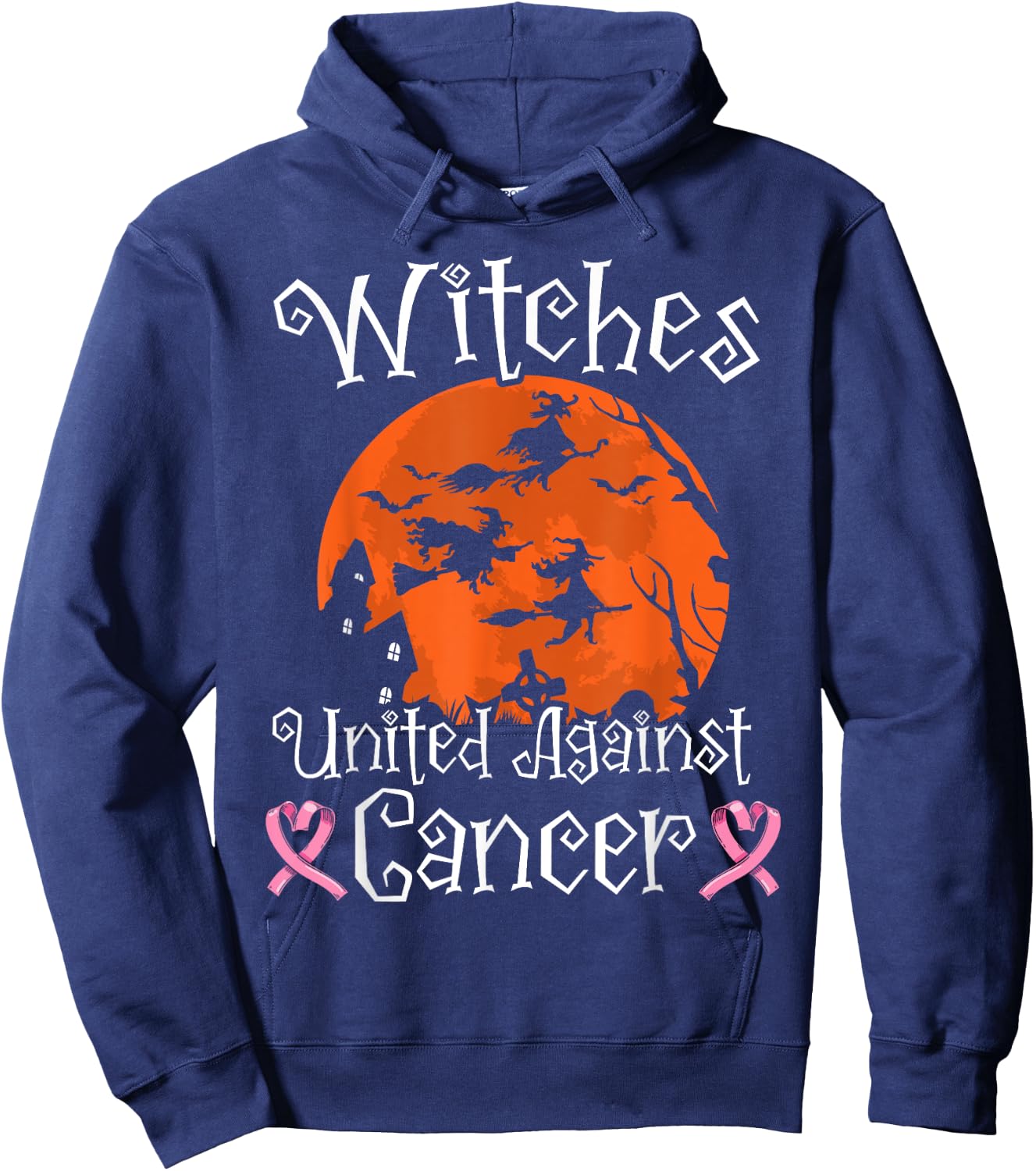Witches United Against Cancer Breast Cancer Halloween Hoodie - Hoodie | Navy