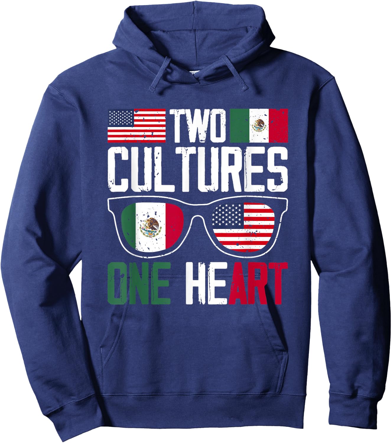 Two Cultures One Heart Mexico Usa America Mexican American Hoodie - Hoodie | Navy