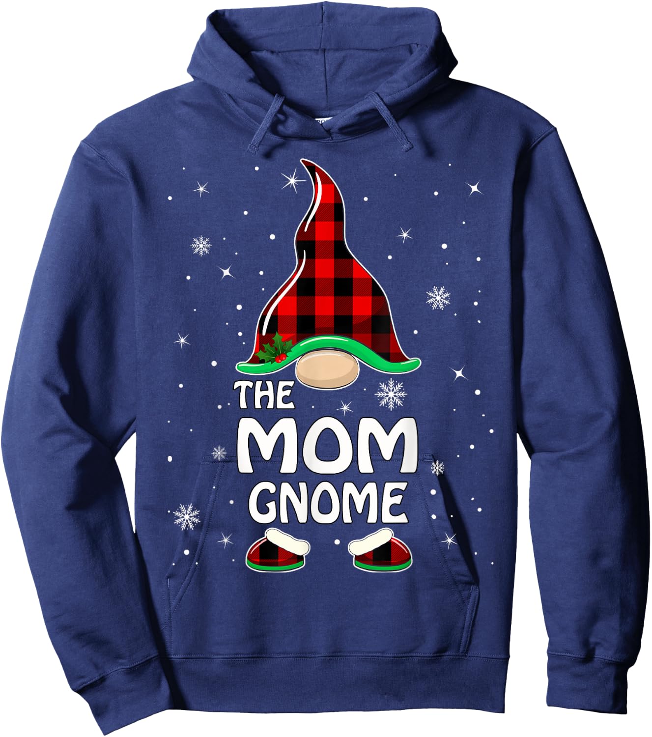Mom Gnome Buffalo Plaid Matching Family Christmas Pajama Hoodie - Hoodie | Navy