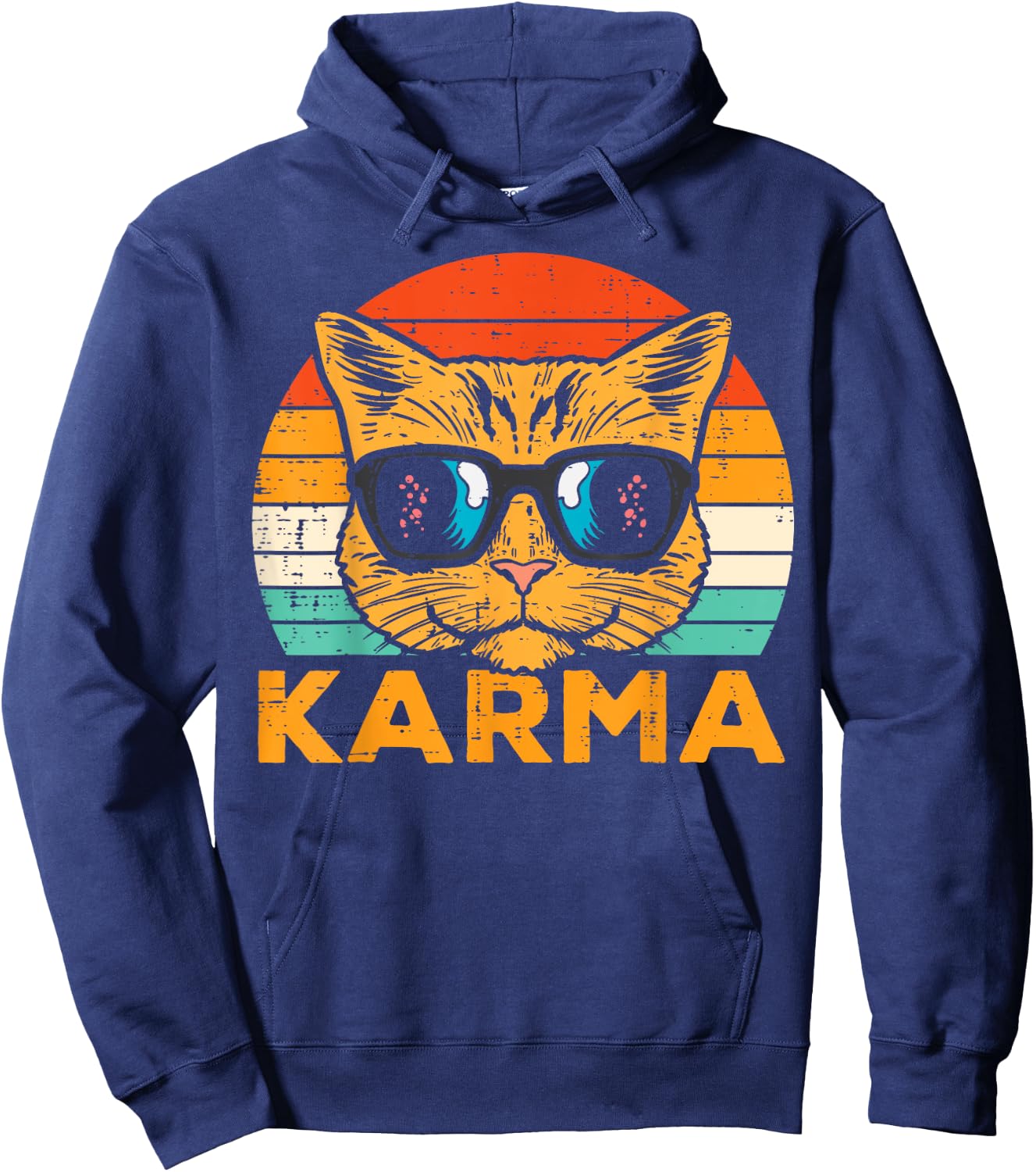 Karma Cat Face Sunset Retro Music Vibe Women Men Kids Youth Hoodie - Hoodie | Navy