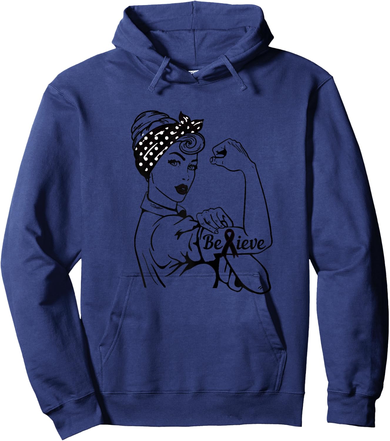 Melanoma Skin Cancer Awareness Month Woman Black Ribbon Hoodie - Hoodie | Navy