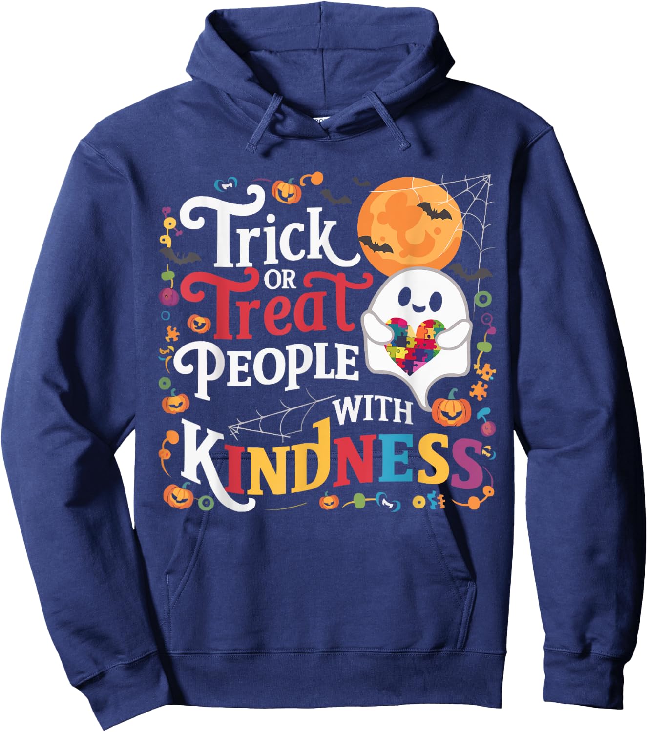Support Autism Halloween Spooky Autistic Trick Or Treat Hoodie - Hoodie | Navy