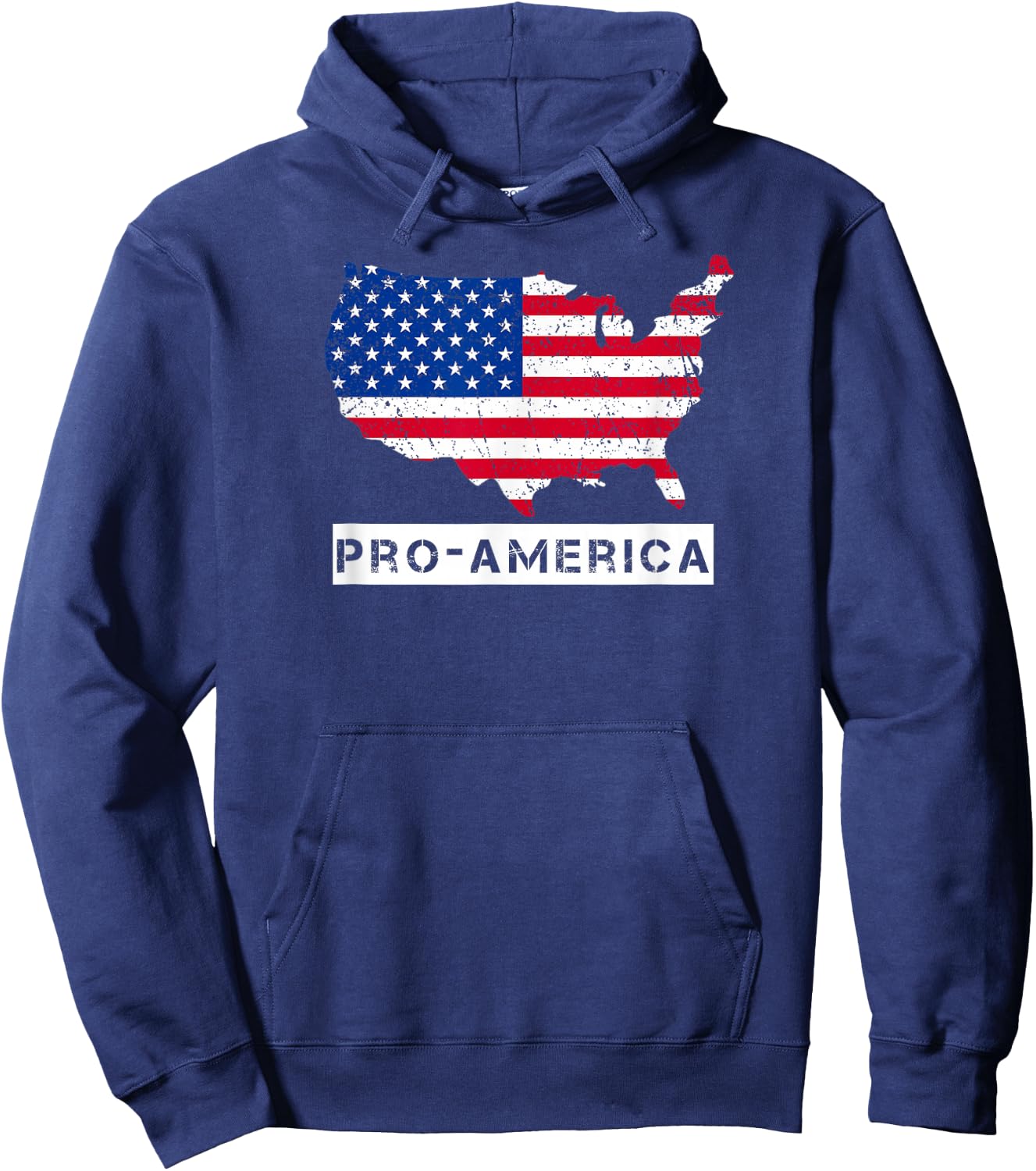 Pro-America Distressed American Flag US Map Design Hoodie - Hoodie | Navy