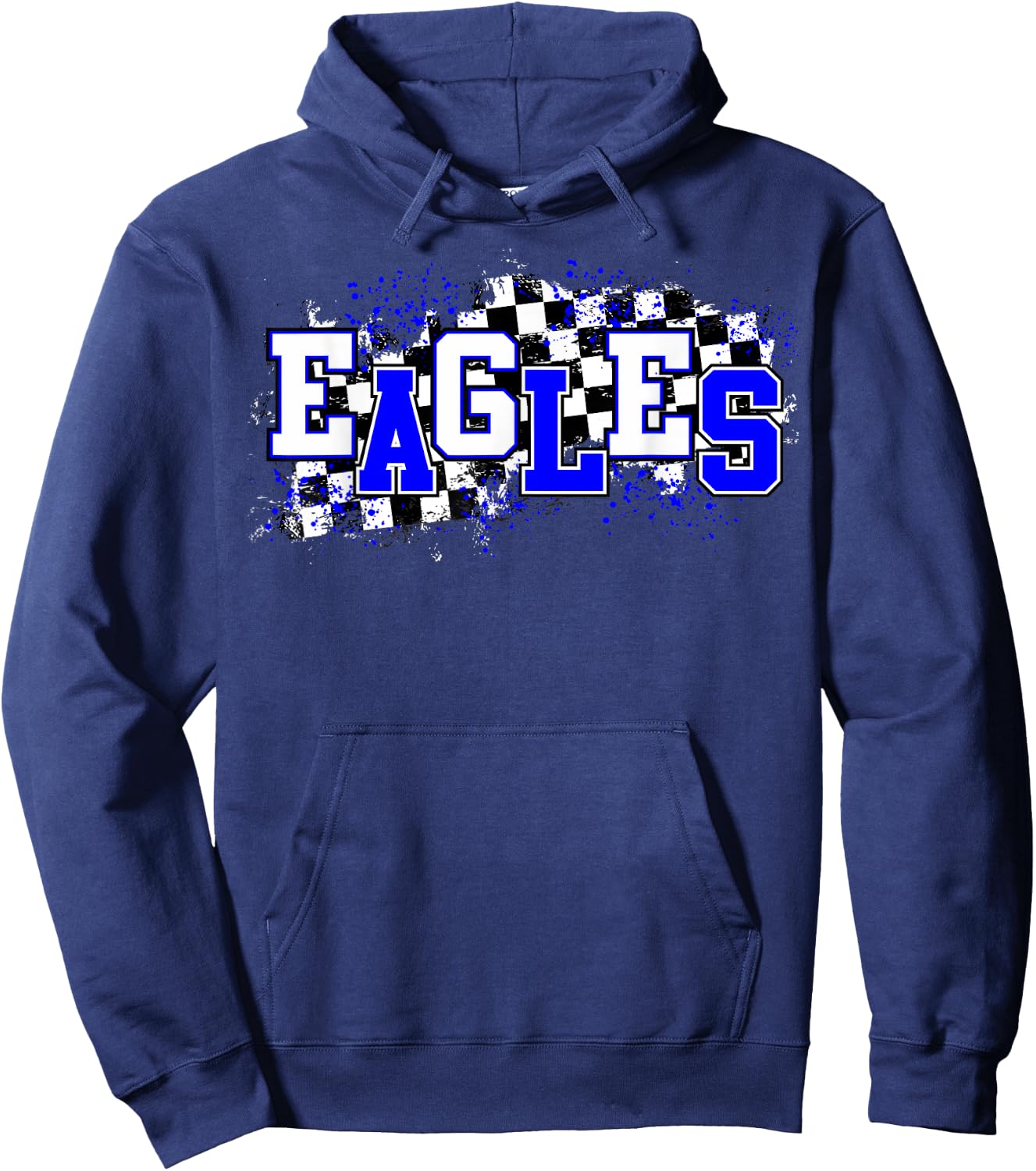 Blue Eagles School Spirit Eagle Pride Checkered Teacher Women Girls Kids Hoodie - Hoodie | Navy