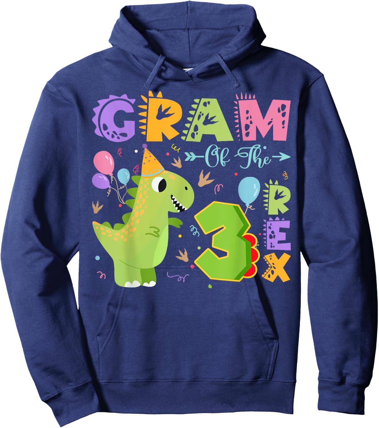 Gram Of The Three Rex 3Rd Birthday Dinosaur Party Hoodie - Hoodie | Navy
