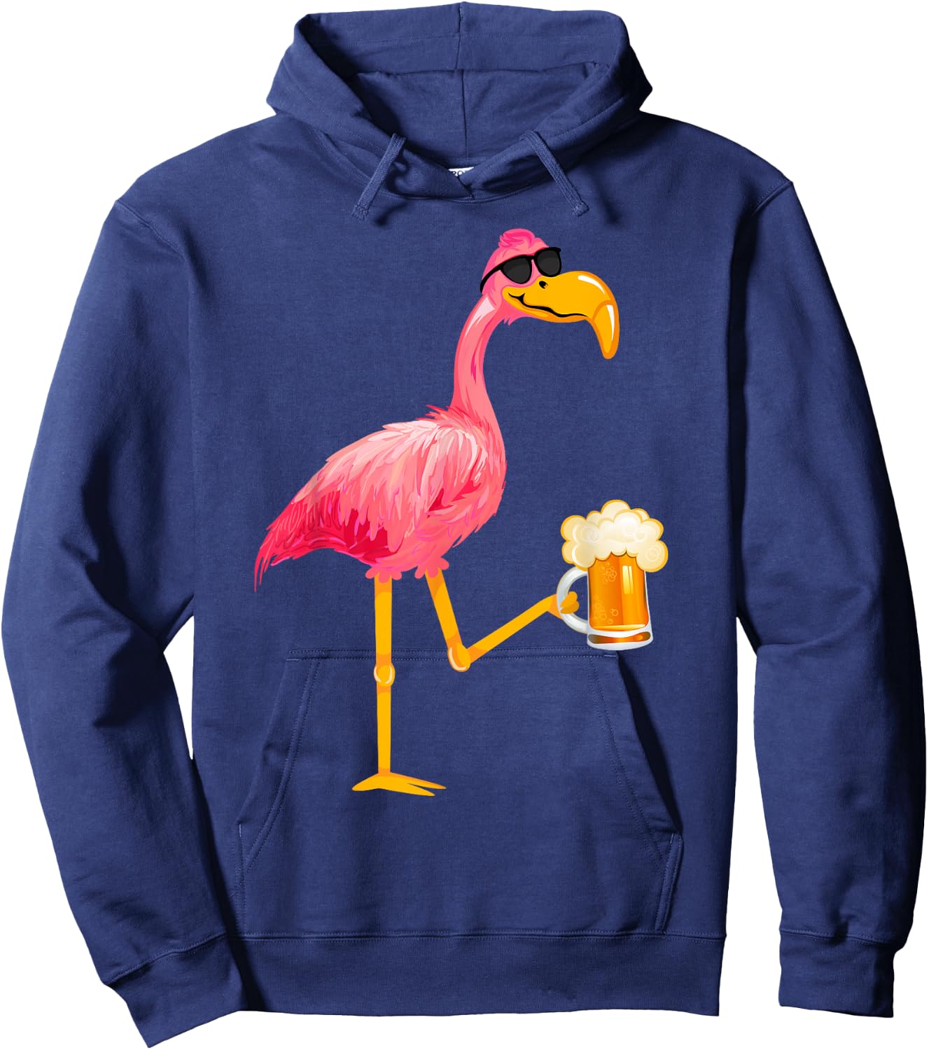Funny Beer and Flamingo Lover - Flamingo Wearing Sunglass Hoodie - Hoodie | Navy