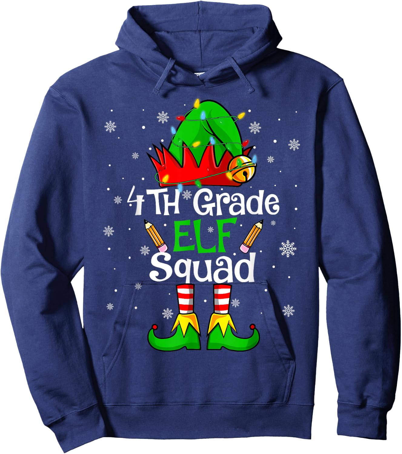 Christmas 4th Grade Elf Squad Fourth Grade Teacher Student Hoodie - Hoodie | Navy