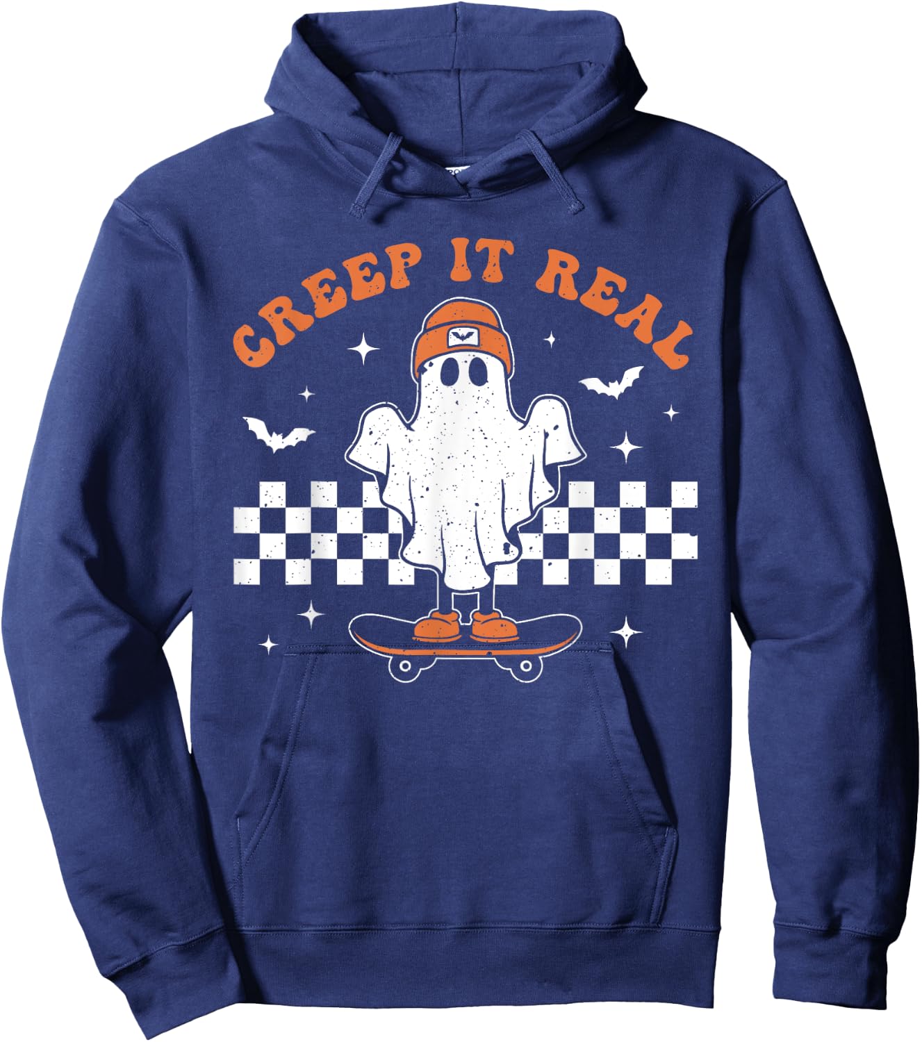 Creep it Real Ghost Skateboard Retro Cute Halloween Boy Girl Hoodie - Hoodie | Navy