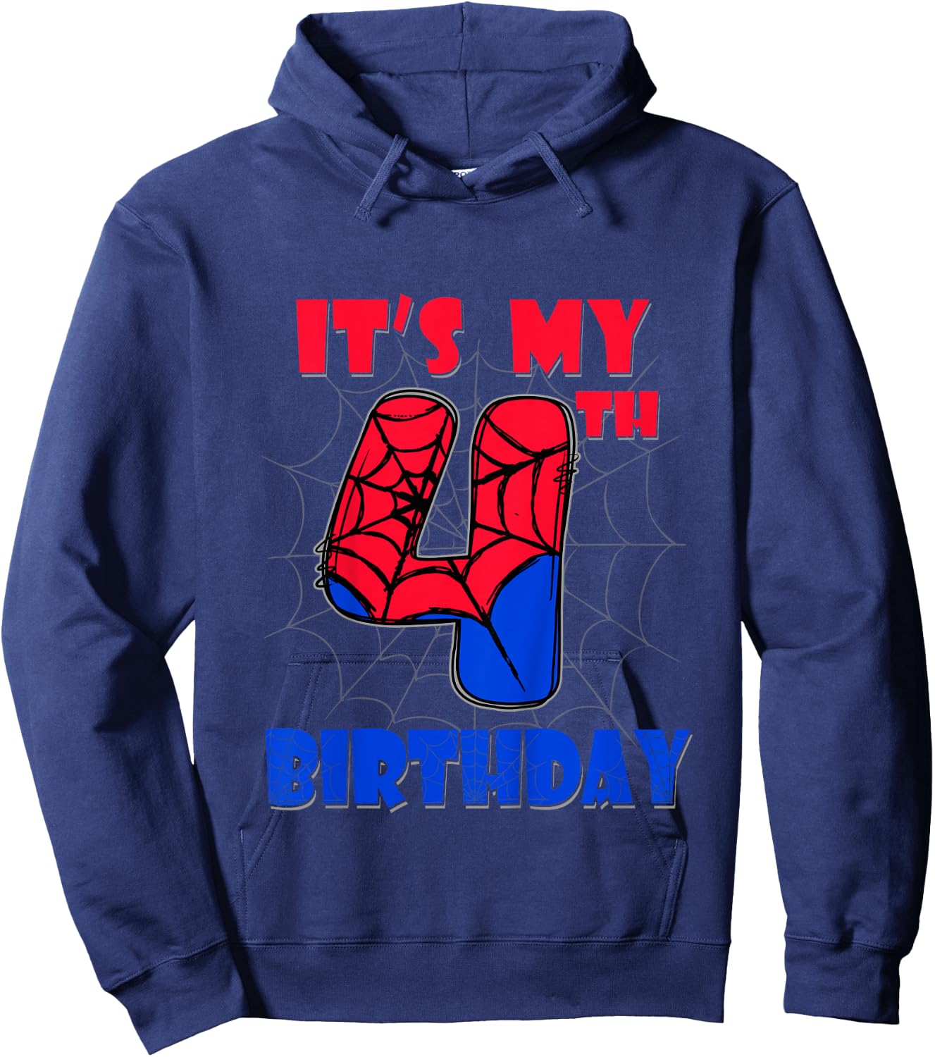 Kids It's My 4th Birthday Spider Theme Party 4 Year Old Boys Kids Hoodie - Hoodie | Navy