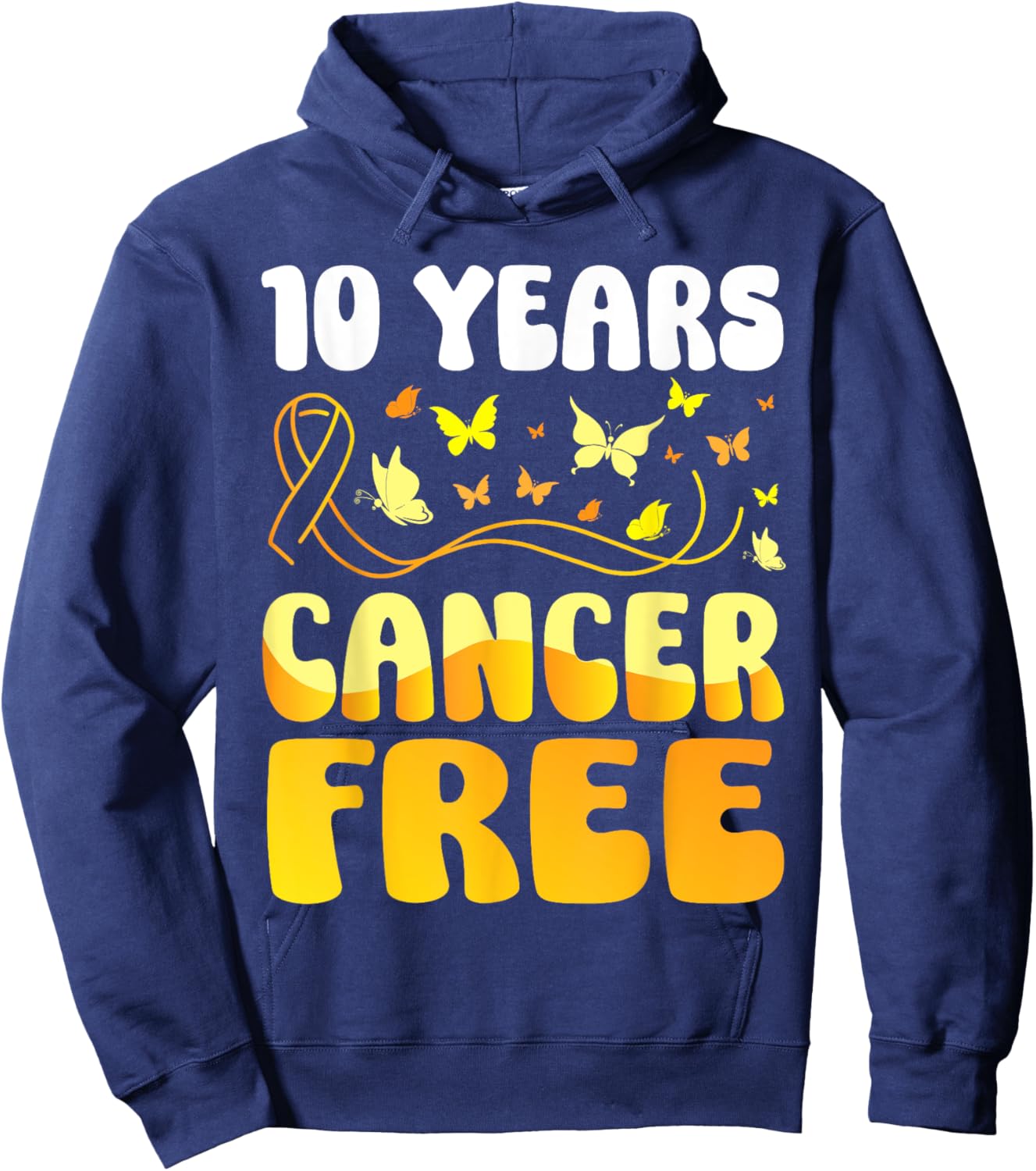 Butterflies Support Childhood Awareness 10 Years Cancer Free Hoodie - Hoodie | Navy