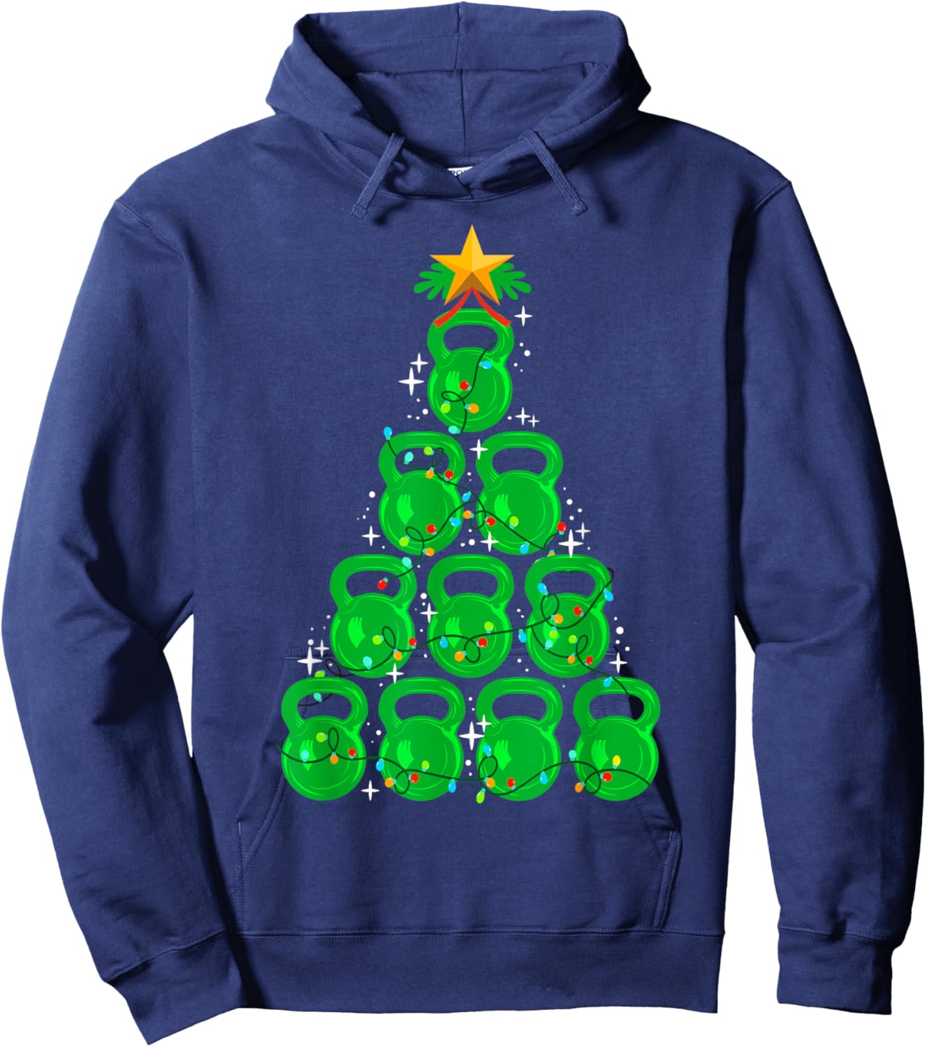 Christmas Tree Kettlebell Xmas Gym Workout Fitness Exercise Hoodie - Hoodie | Navy