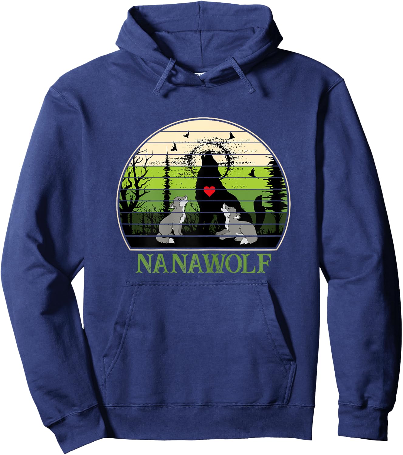 Retro Vintage Sunset Nana Wolf Mothers Day Grandma Wolf Hoodie - Hoodie | Navy