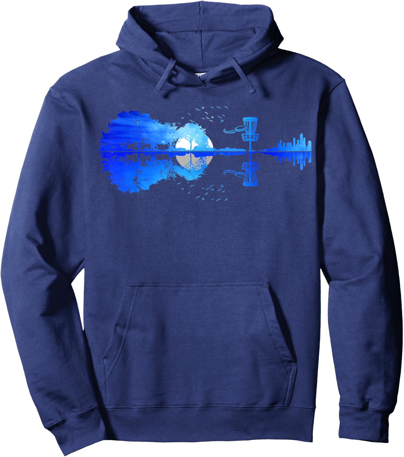 Men Disc Golf Frisbee Golfer Sunset Guitar Guitarist Golfing Hoodie - Hoodie | Navy