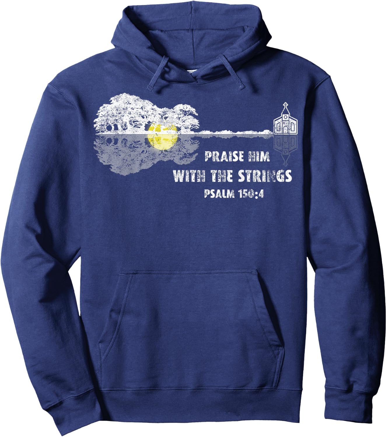 Praise Him With the Strings Psalm 150:4 Bible Lover Guitar Hoodie - Hoodie | Navy