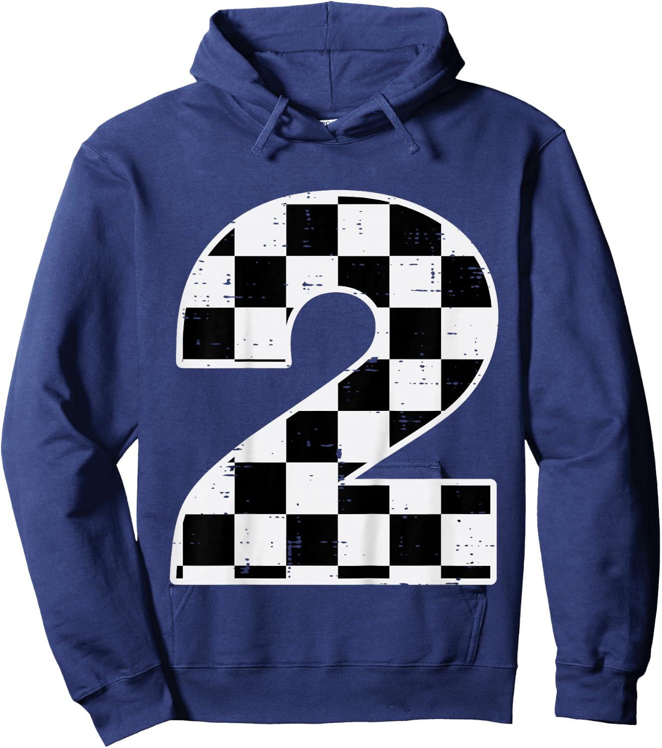 Kids 2nd Birthday 2 Checkered Race Flag Bday Party Girls Boys Kid Hoodie - Hoodie | Navy