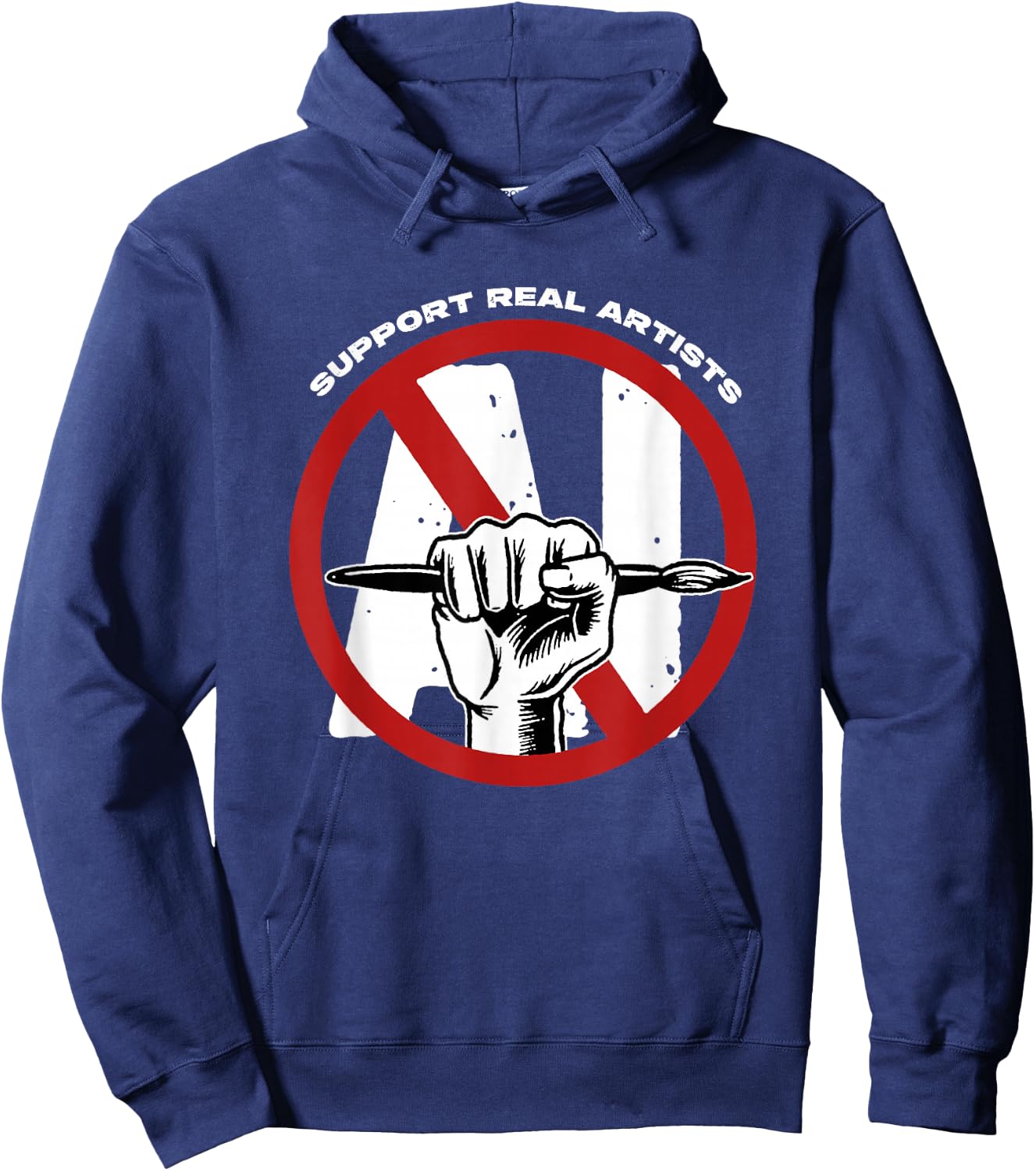 Support Real Artists Anti-AI Generated Images Art Authentic Hoodie - Hoodie | Navy