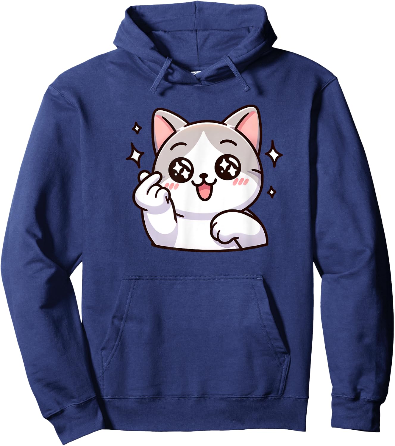 Funny Cat Cartoon Finger-heart K-pop Korean Men Women Kids Hoodie - Hoodie | Navy