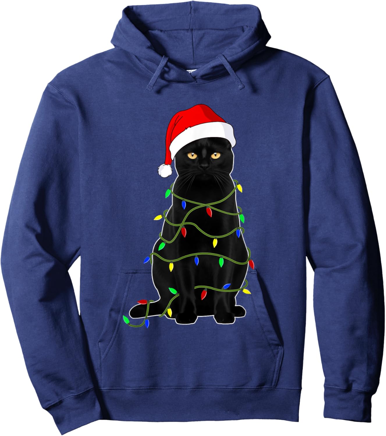 Black Cat Santa Christmas Family Matching Pajamas Xmas Men Women Kids Hoodie - Hoodie | Navy