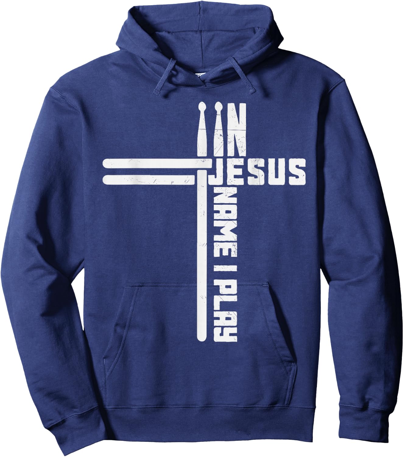 In Jesus Name I Play Drum Drummer Vintage Cross Drumsticks , Small, Black Hoodie - Hoodie | Navy