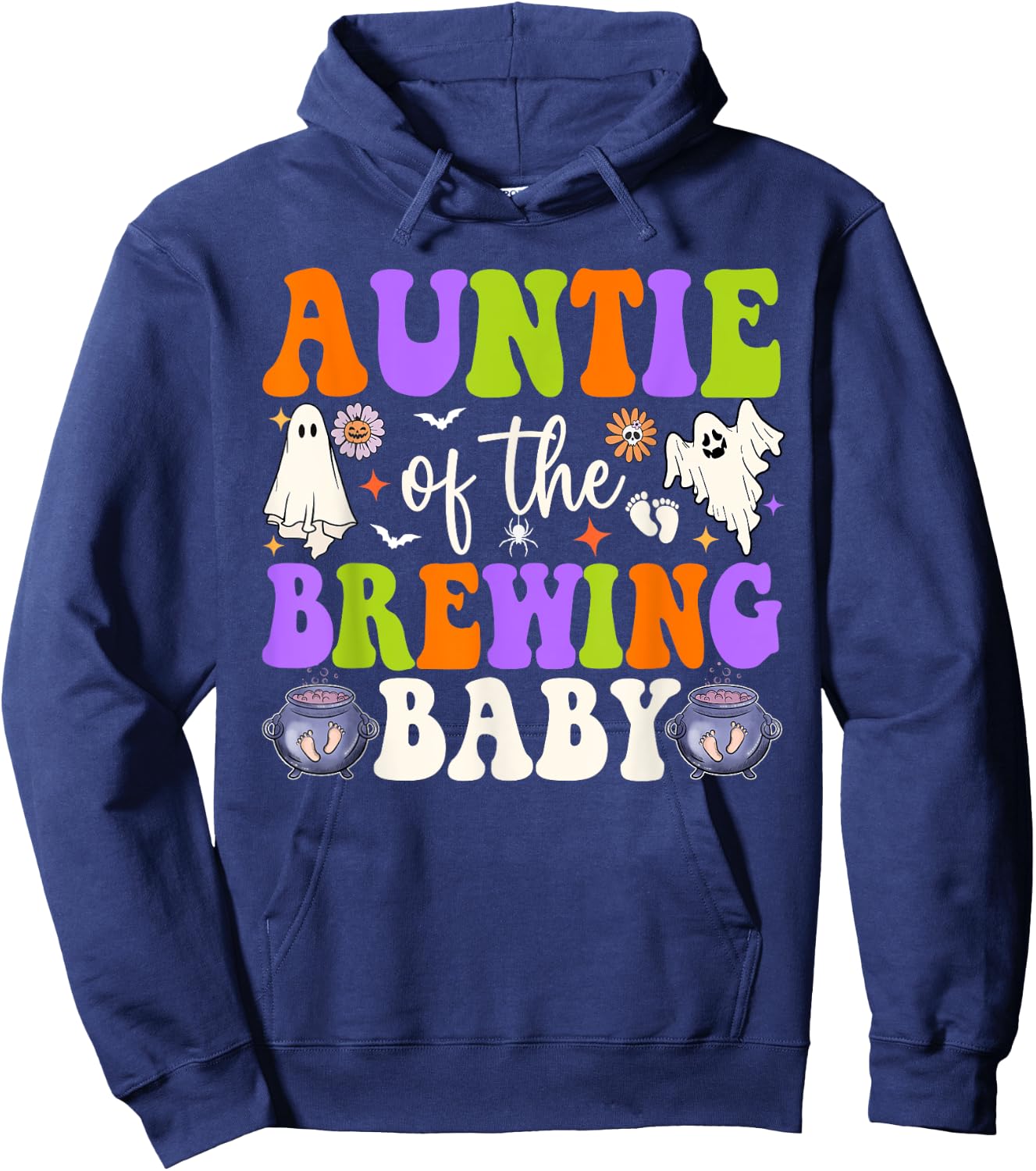 Auntie of Brewing Baby Halloween Theme Baby Shower Spooky Hoodie - Hoodie | Navy