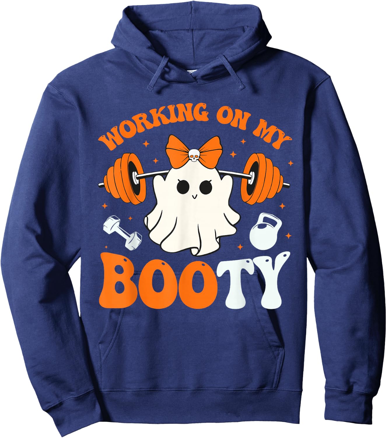 Funny Working On My Booty Ghost Boo Gym Ghost Pun Halloween Hoodie - Hoodie | Navy