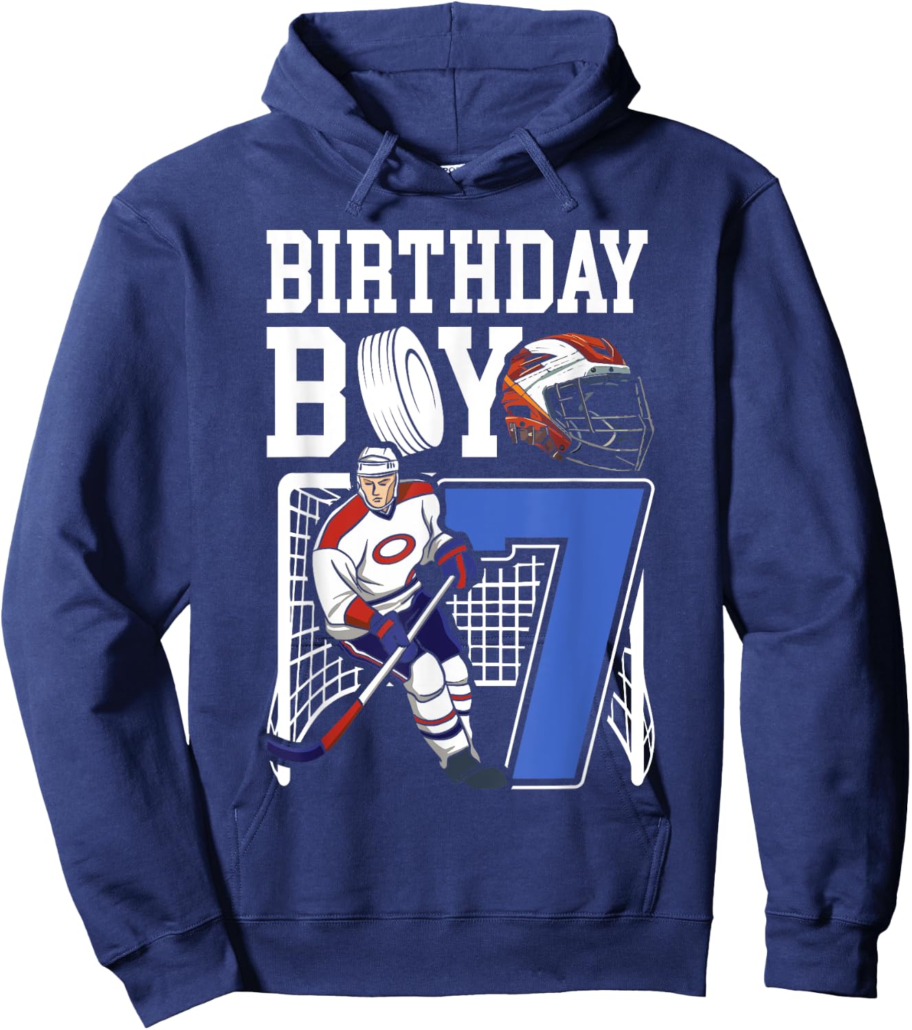 Kids 7 Year Old Ice Hockey Themed Birthday Party 7th Boy Hoodie - Hoodie | Navy