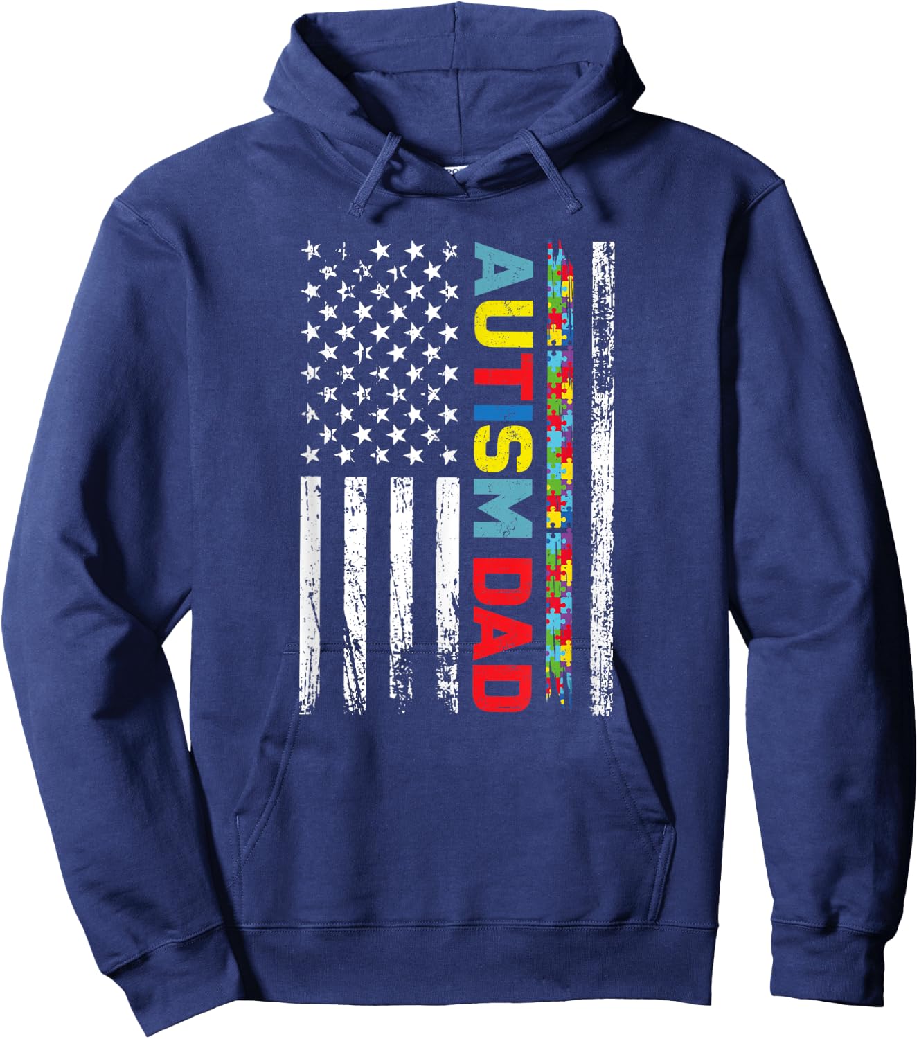 Autism Dad Fathers day Men USA America Flag Autism Awareness Hoodie - Hoodie | Navy