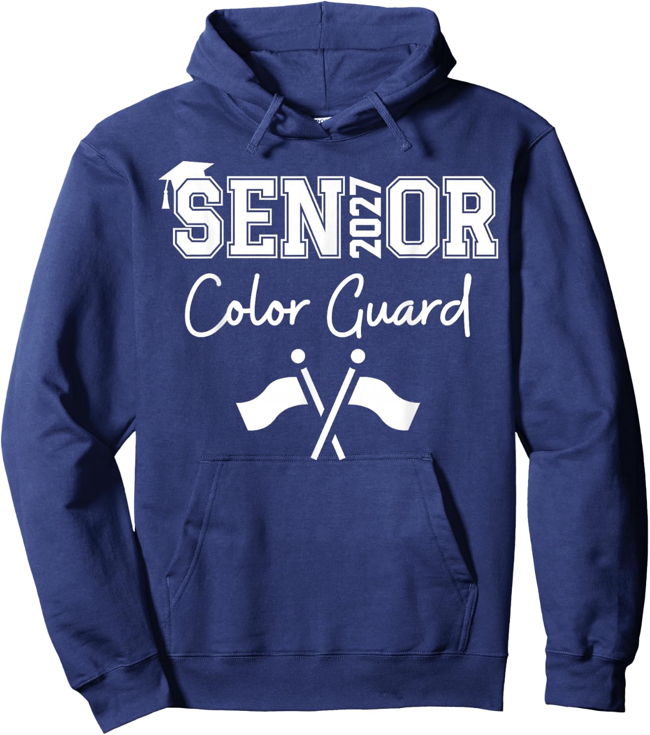 Senior Color Guard Class of 2027 Marching Band Crossed Flag Hoodie - Hoodie | Navy