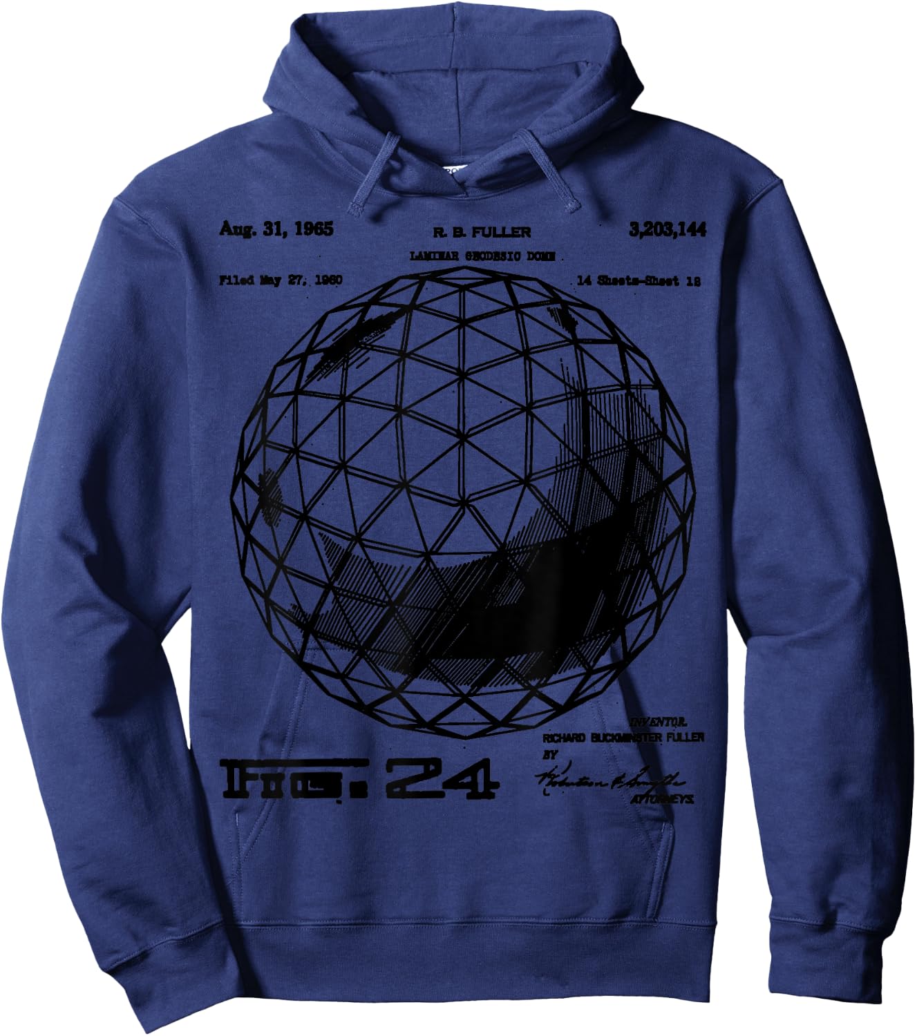 Buckminster Fuller Geodesic Patent Science Engineering Math Hoodie - Hoodie | Navy