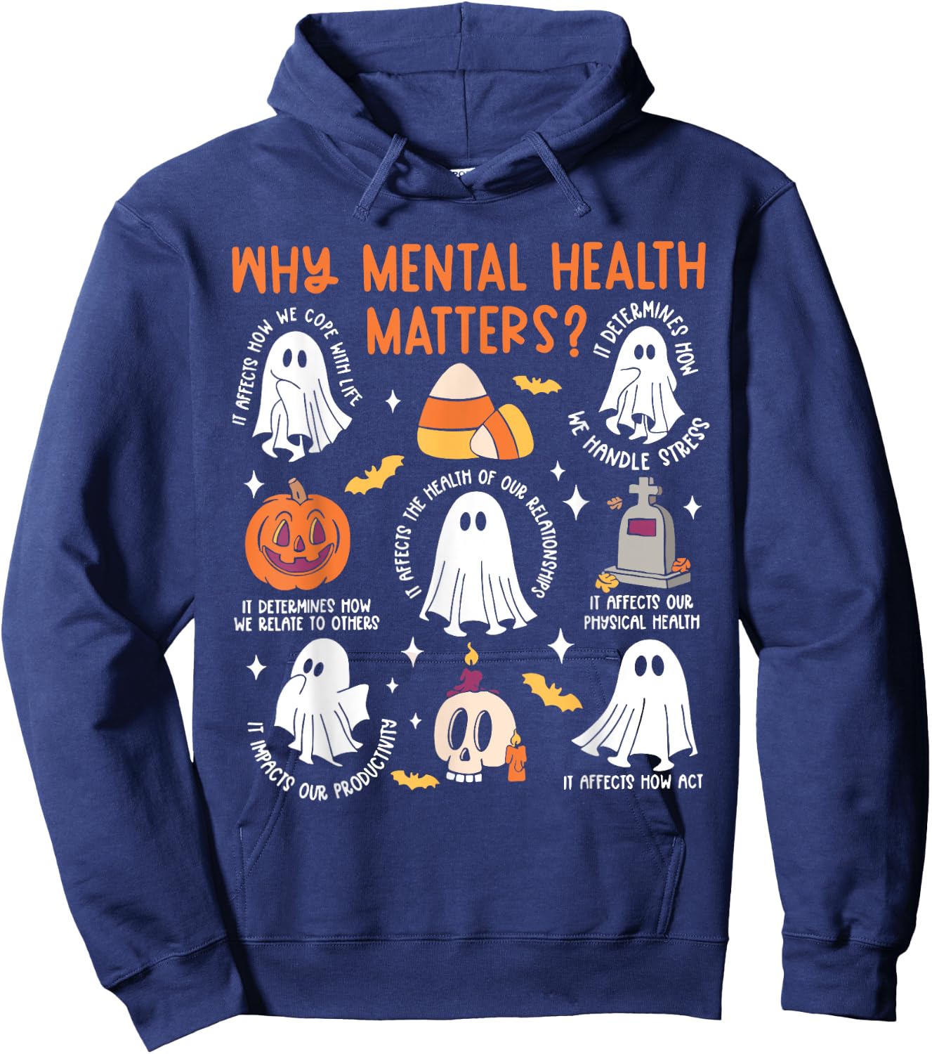 Mental Health Ghost Halloween Therapist School Psychologist Hoodie - Hoodie | Navy