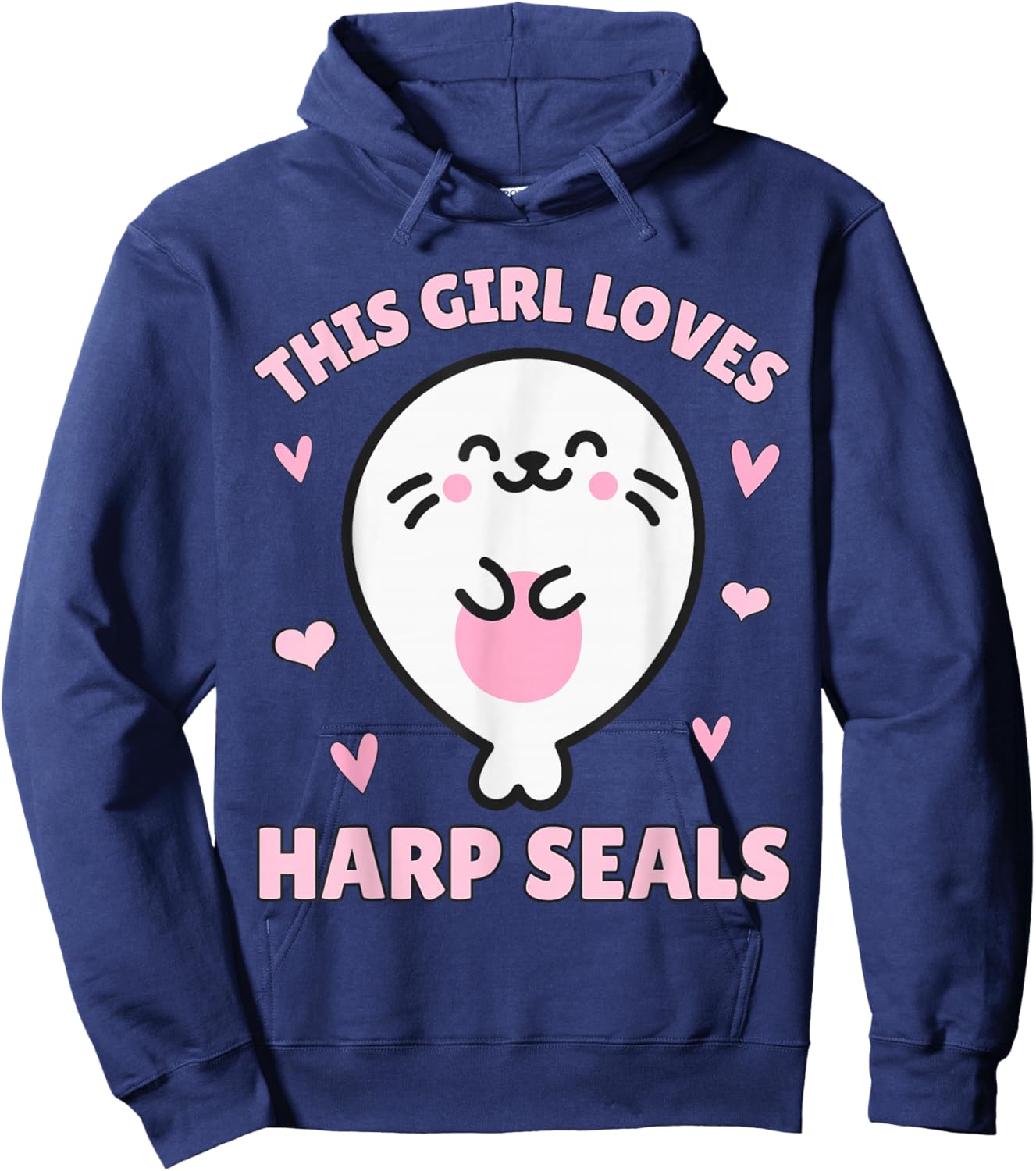 Harp Seal, This Girl Loves Harp Seals, Kawaii Harp Seal Hoodie - Hoodie | Navy