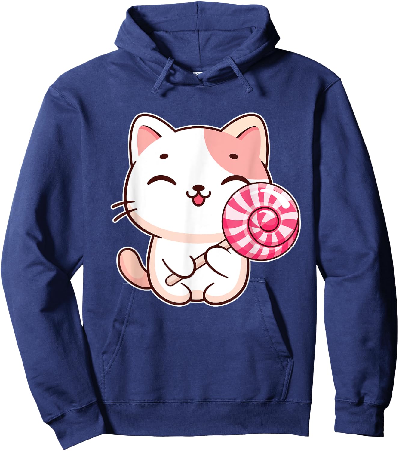 Kawaii Cat With Lollipop - Lollipop Candy Lovers Sweets Hoodie - Hoodie | Navy