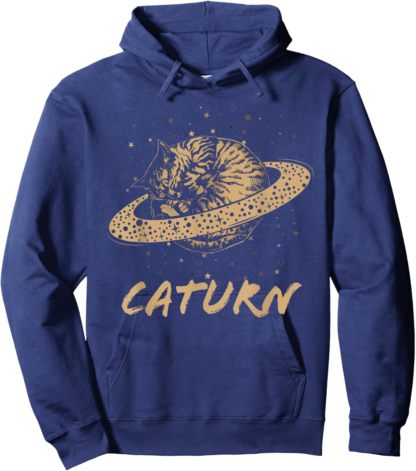 Cat Staring at Planet Saturn Retro Science Caturn Astrology Hoodie - Hoodie | Navy