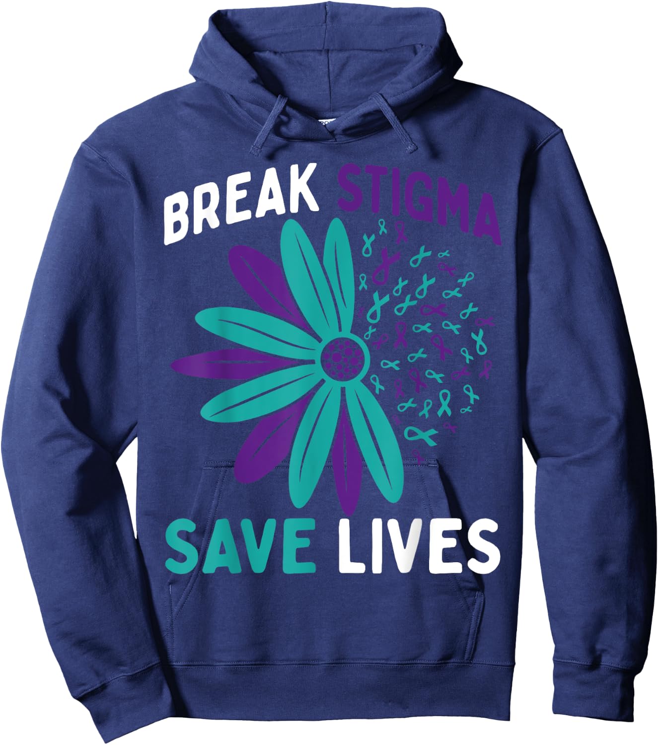 Suicide Prevention Awareness Teal & Purple Break Stigma Hoodie - Hoodie | Navy